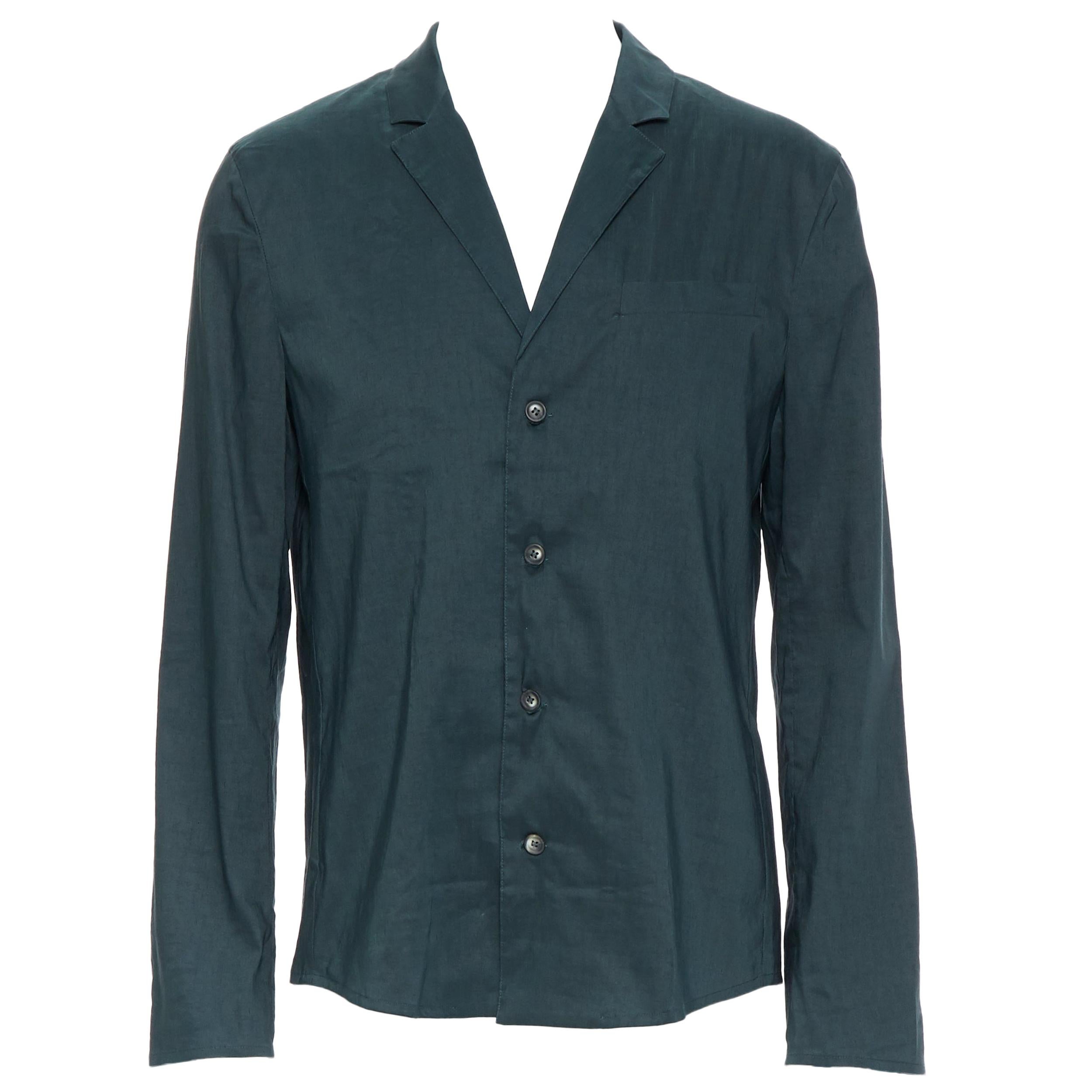 new LA PERLA dark green linen blend notched collar button front pyjama shirt XL
