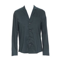 nuova camicia pigiama LA PERLA verde scuro in misto lino con colletto dentellato e bottoni sul davanti XL