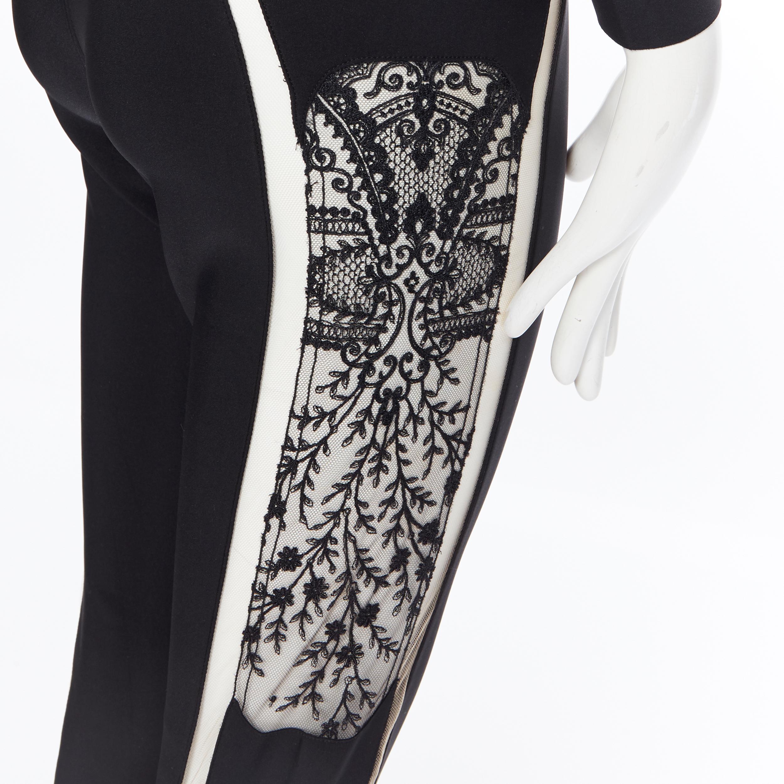 new LA PERLA Desire black neoprene floral lace long sleeve bodycon jumpsuit L 2
