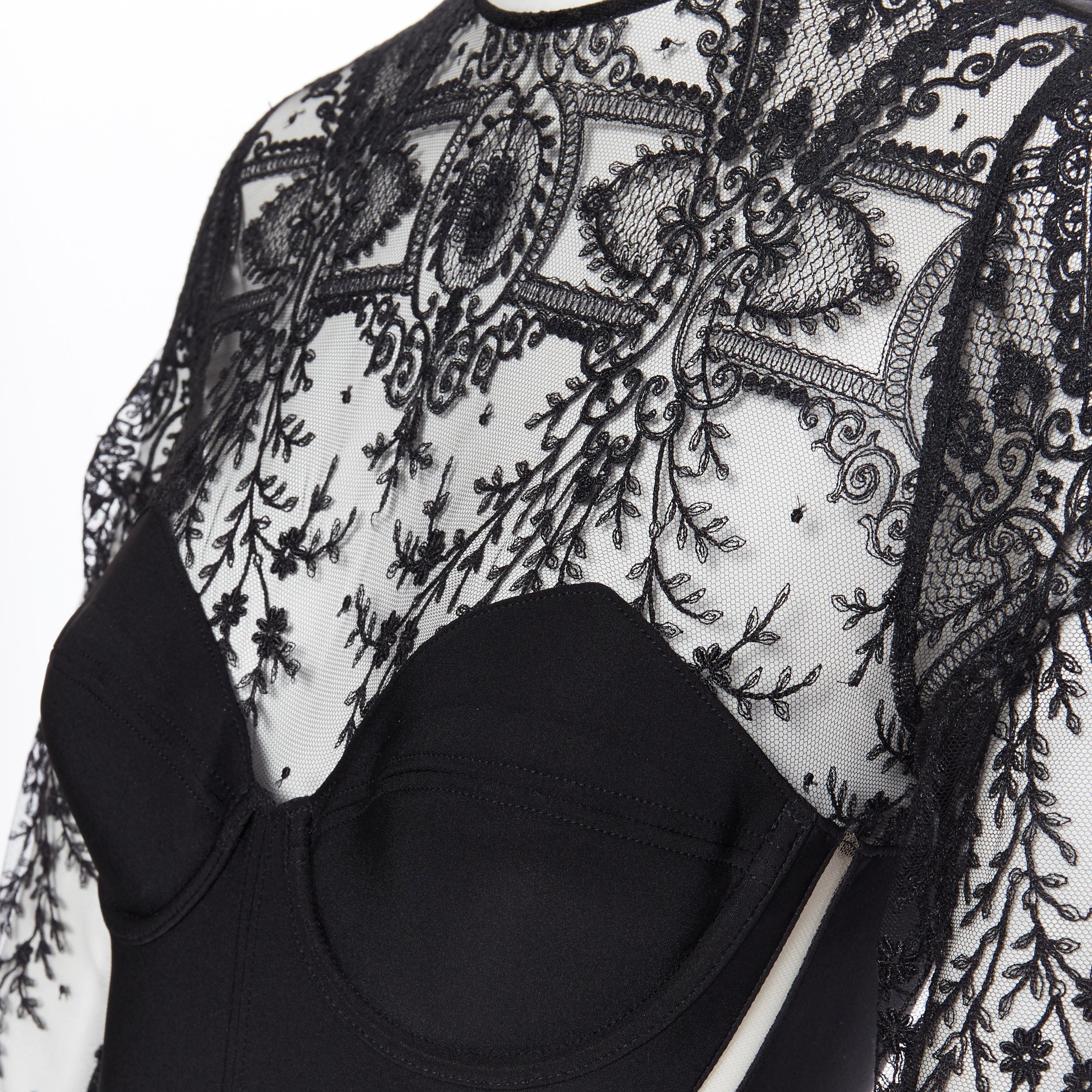 new LA PERLA Desire black neoprene floral lace long sleeve bodycon jumpsuit L In Excellent Condition In Hong Kong, NT