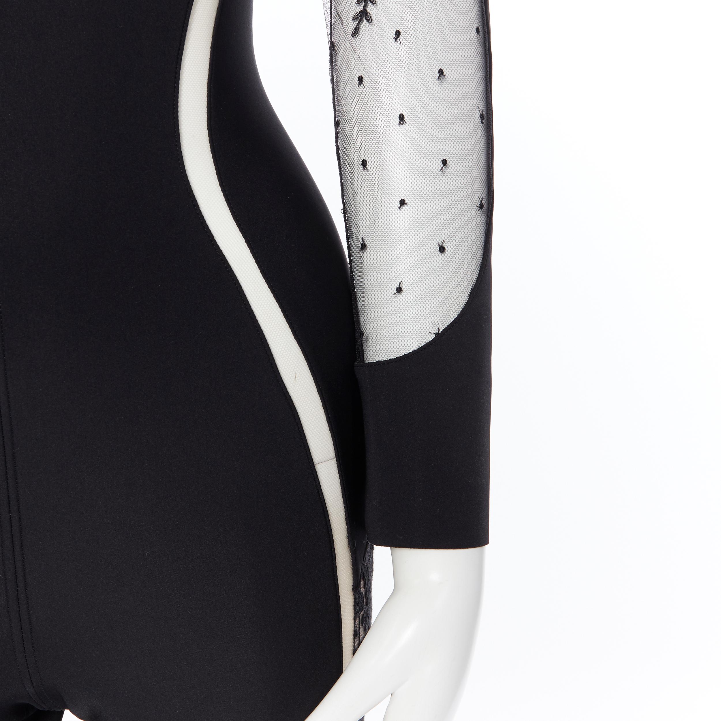 new LA PERLA Desire black neoprene floral lace long sleeve bodycon jumpsuit L 1