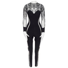 new LA PERLA Desire black neoprene floral lace long sleeve bodycon jumpsuit L