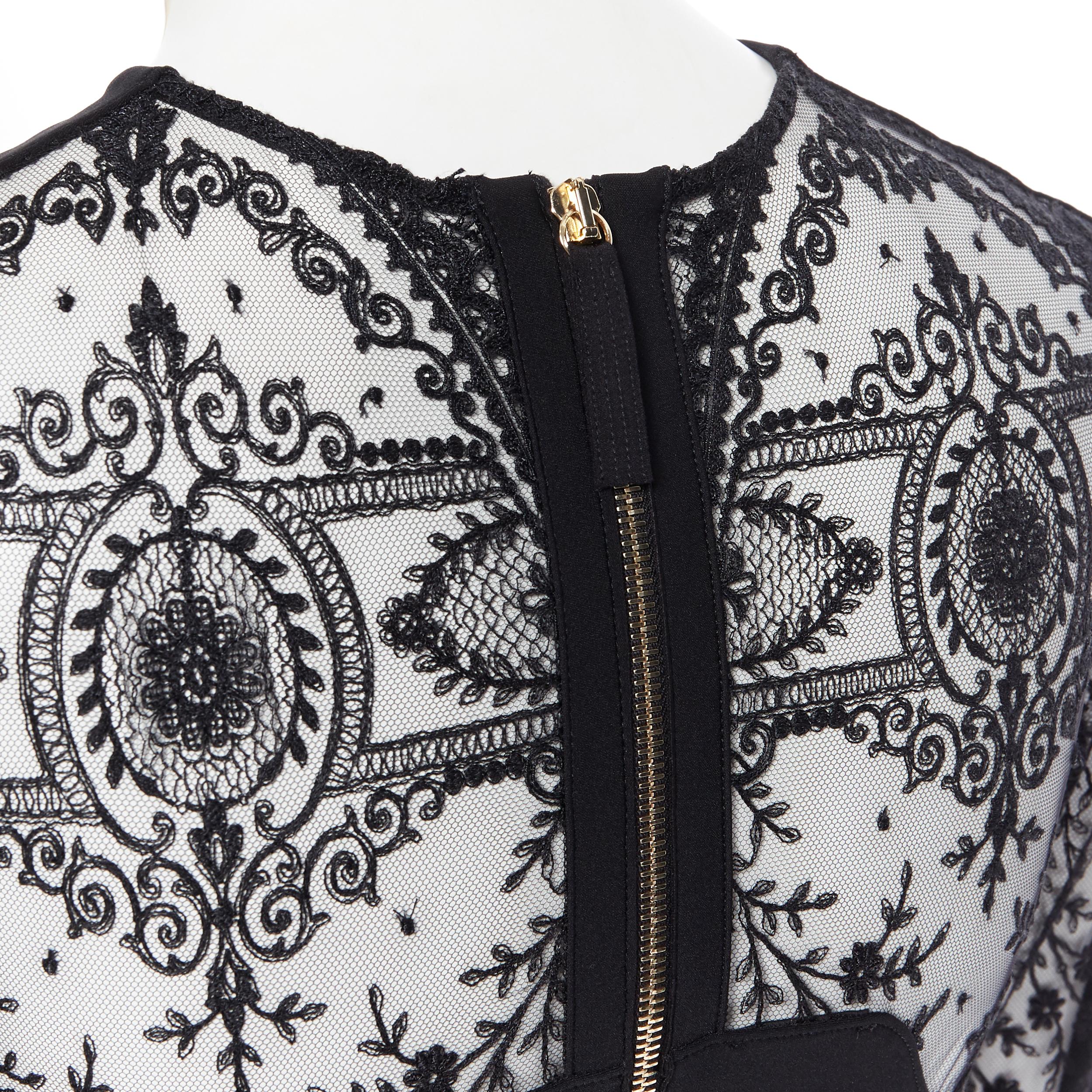 new LA PERLA Desire black neoprene floral lace long sleeve bodycon jumpsuit M 2