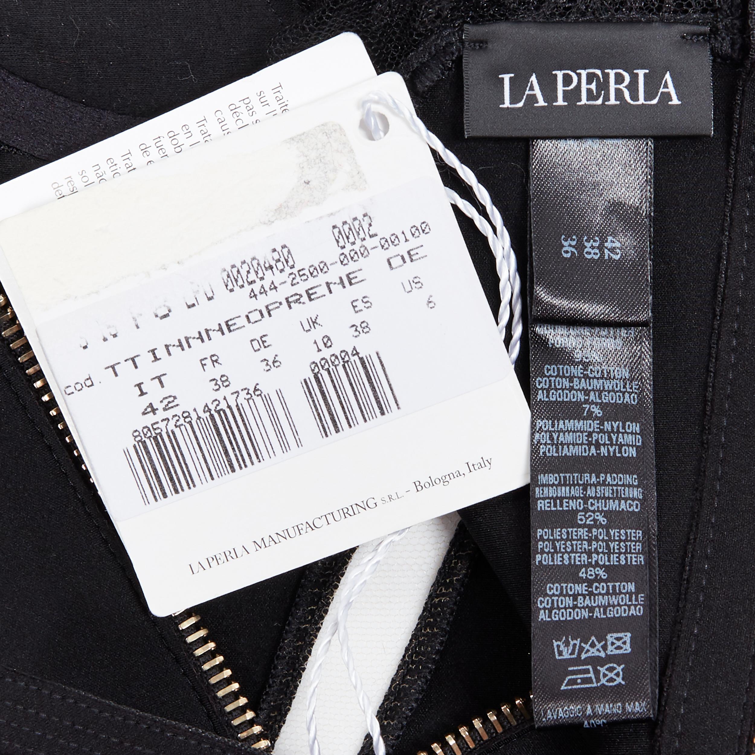 new LA PERLA Desire black neoprene floral lace long sleeve bodycon jumpsuit M 3