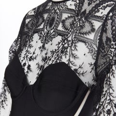 new LA PERLA Desire black neoprene floral lace long sleeve bodycon jumpsuit M