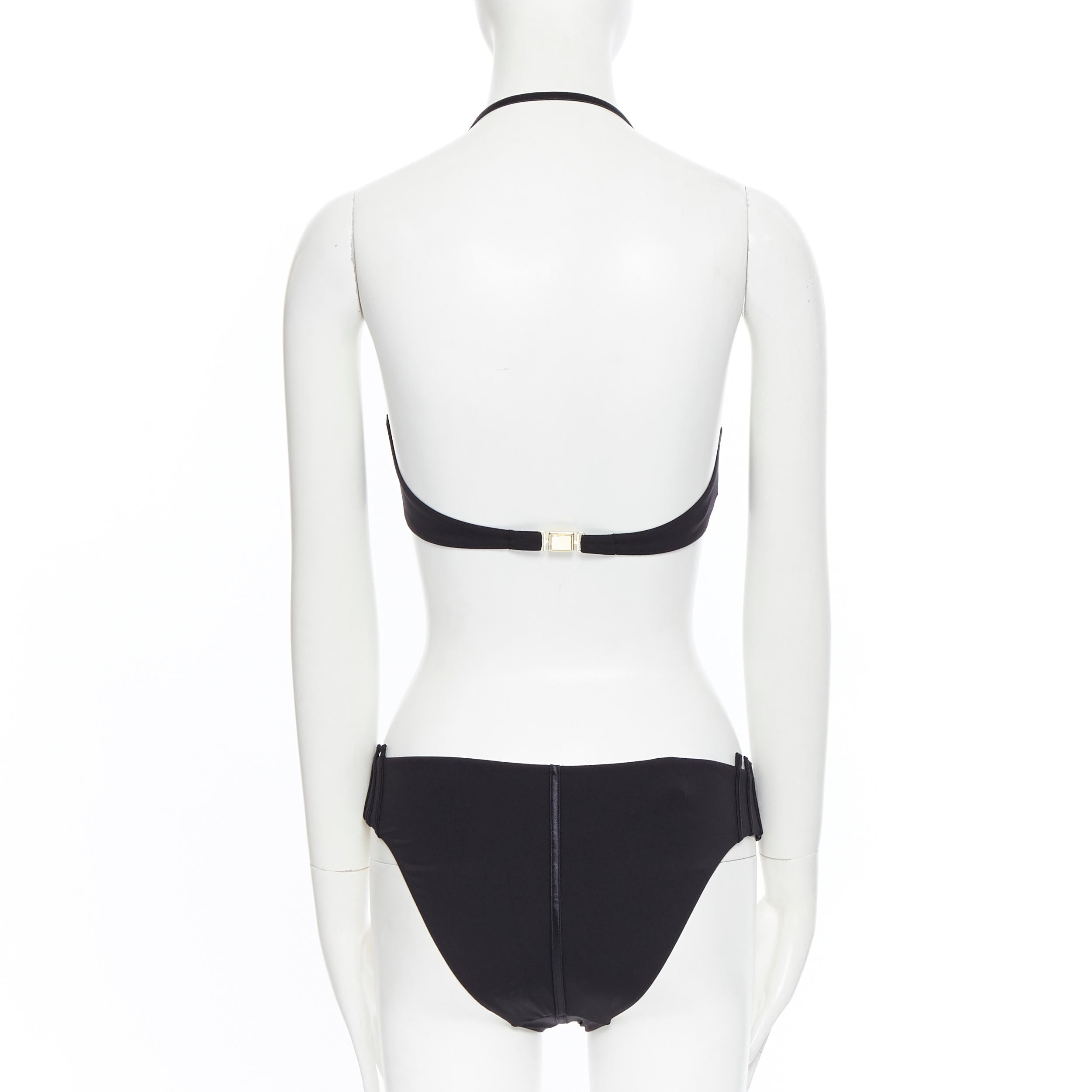 Black new LA PERLA Graphique Couture black strip padded halter bikini swimsuit IT44B