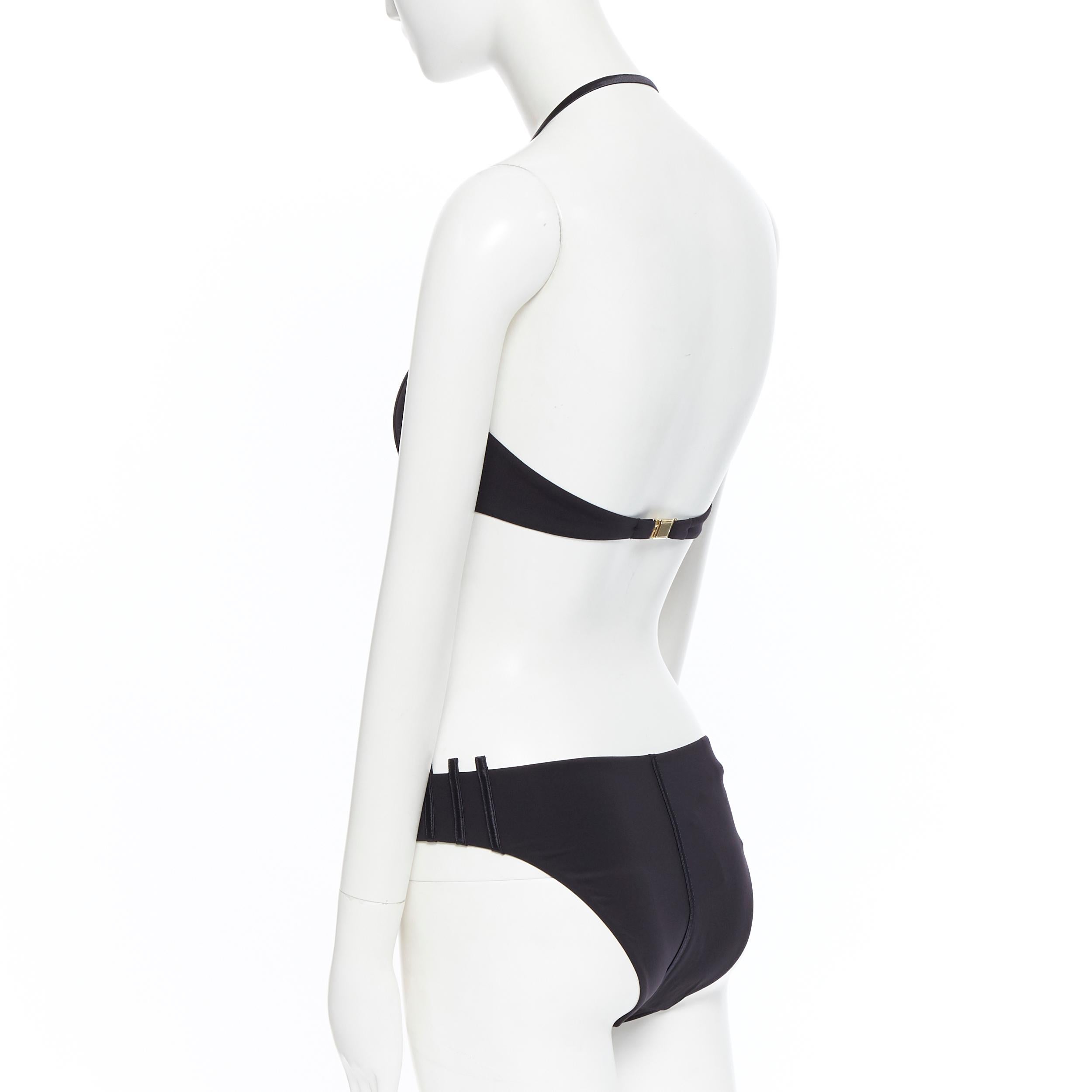 new LA PERLA Graphique Couture black strip padded halter bikini swimsuit IT44B In Excellent Condition In Hong Kong, NT