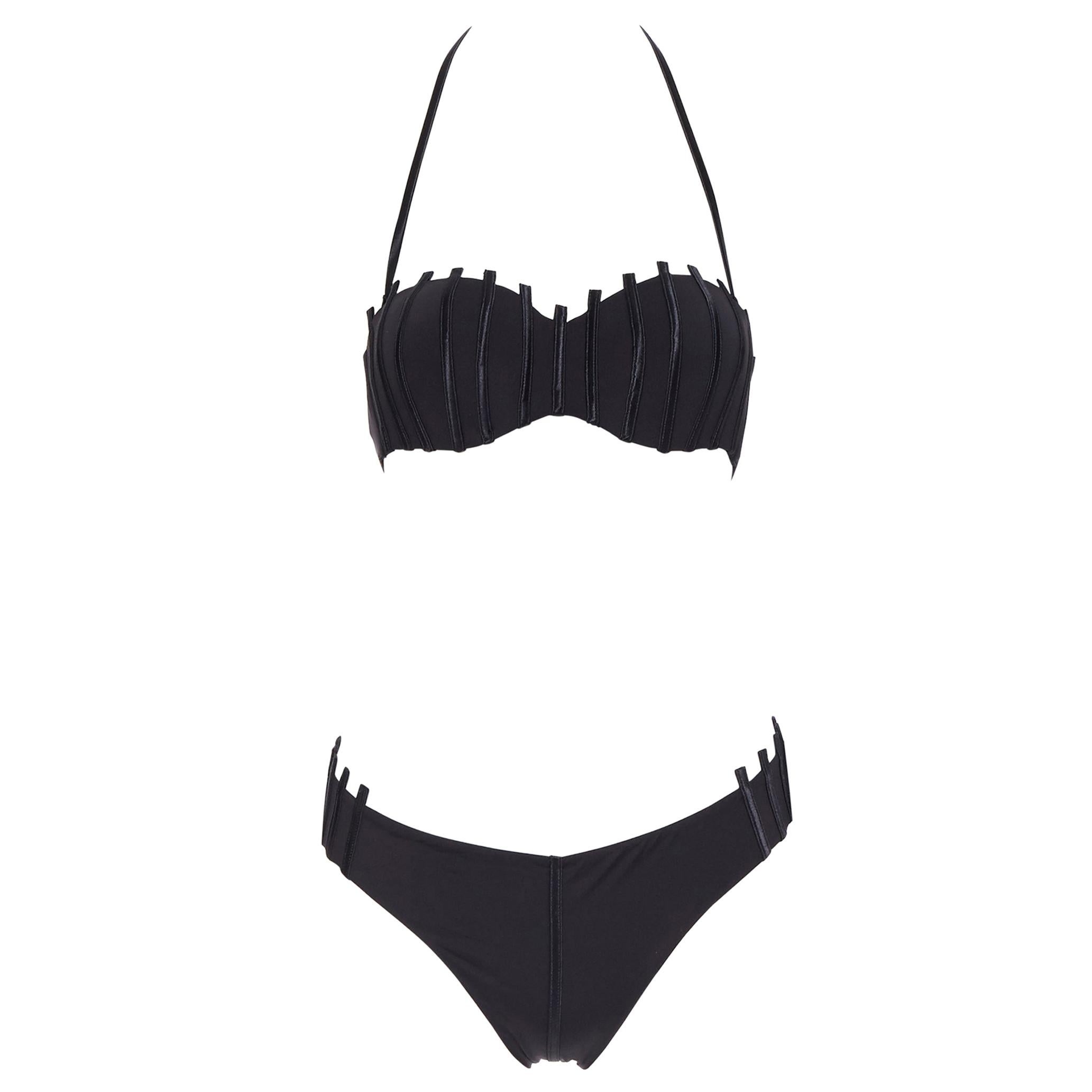 new LA PERLA Graphique Couture black strip padded halter bikini swimsuit IT44B