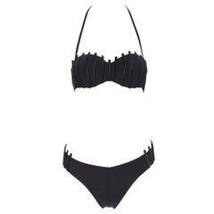 neu LA PERLA Graphique Couture schwarzer Streifen gepolsterter Neckholder-Bikini-Badeanzug IT44B
