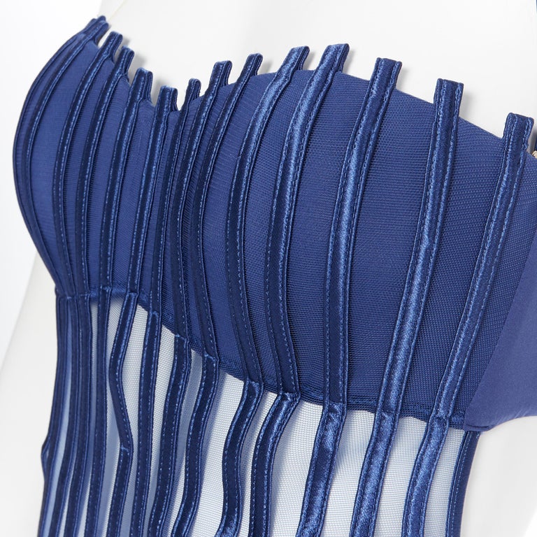 new LA PERLA Graphique Couture navy boned sheer corset monokini ...