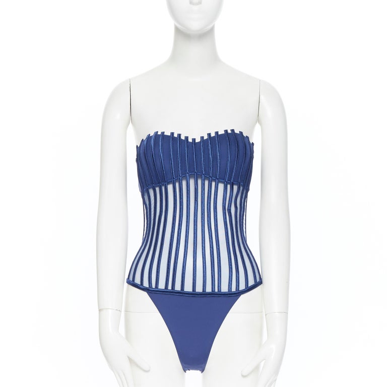 Bas De Bikini La Perla Graphique Couture - Taille FR40/IT44 - Noir Satiné Et Baleines - Neuf Avec étiquettes