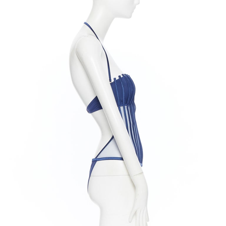 new LA PERLA Graphique Couture navy boned sheer corset monokini swimsuit  IT44B M