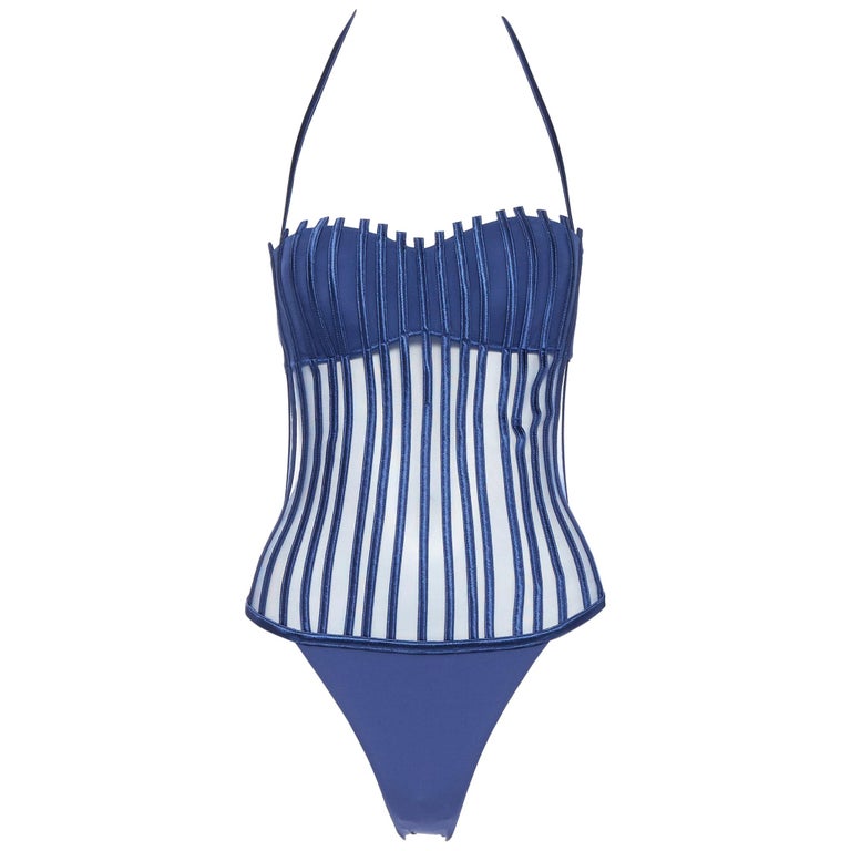 new LA PERLA Graphique Couture navy boned sheer corset monokini swimsuit  IT44B M at 1stDibs