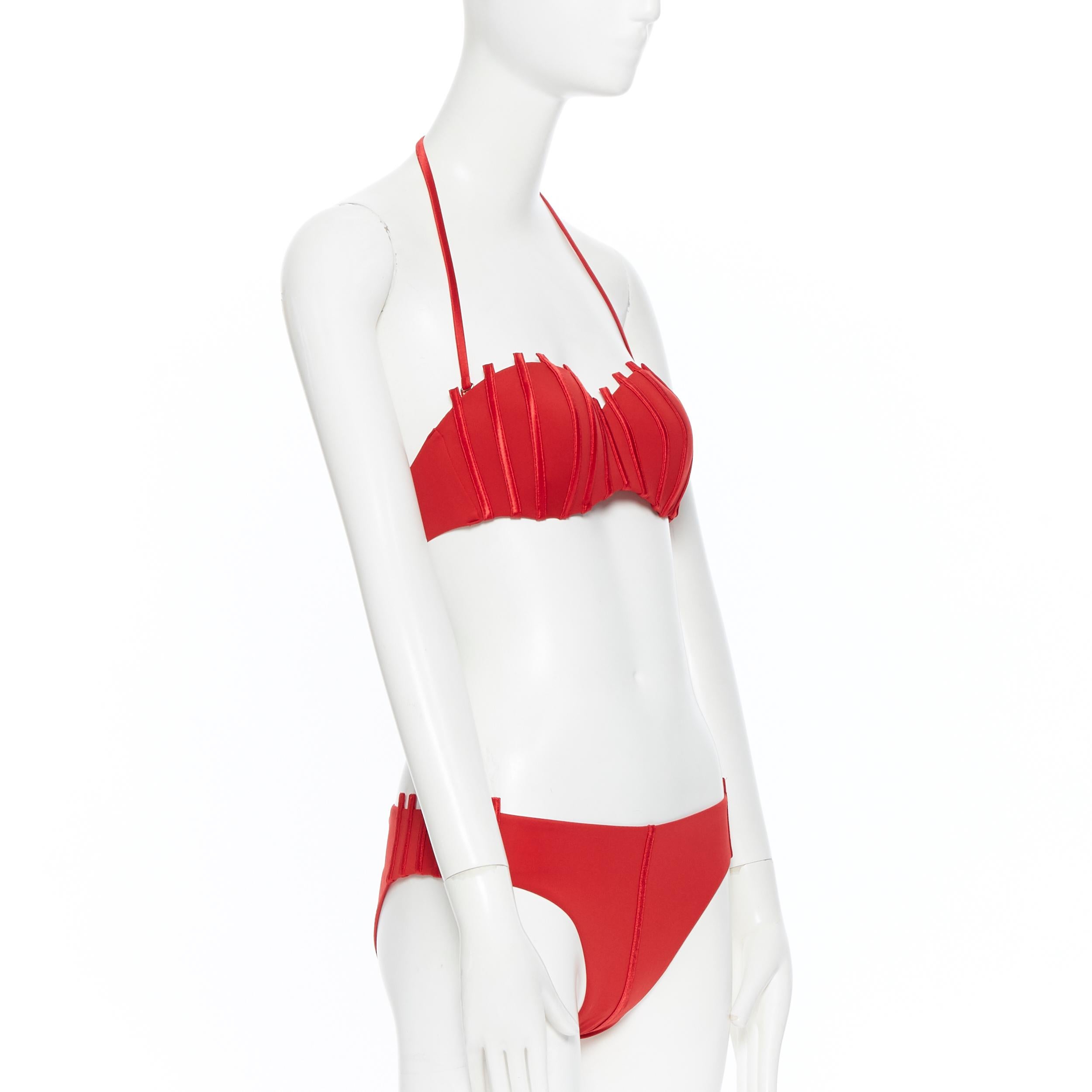 Gray new LA PERLA Graphique Couture red boned sheer body 2-pc bikini swimsuit IT44 M