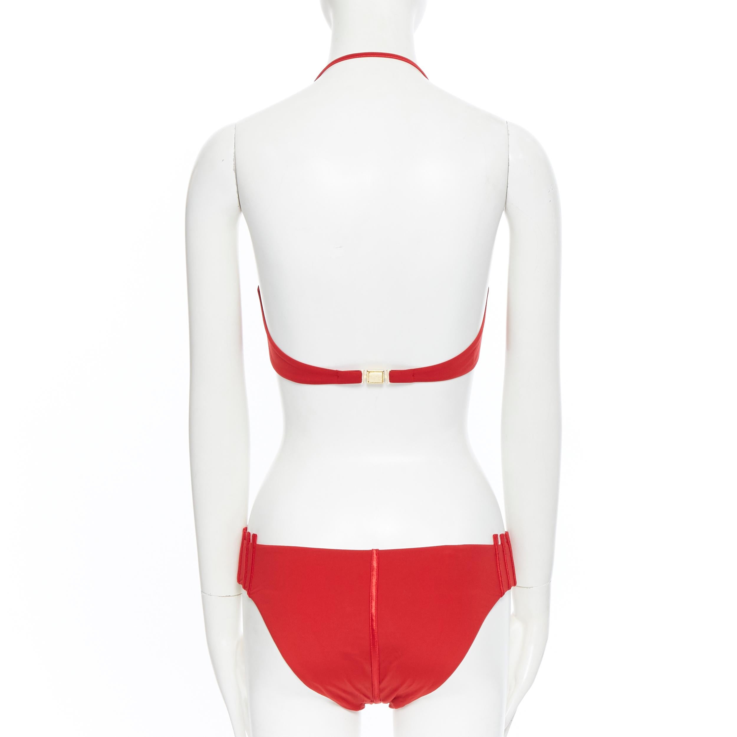Women's new LA PERLA Graphique Couture red boned sheer body 2-pc bikini swimsuit IT44 M