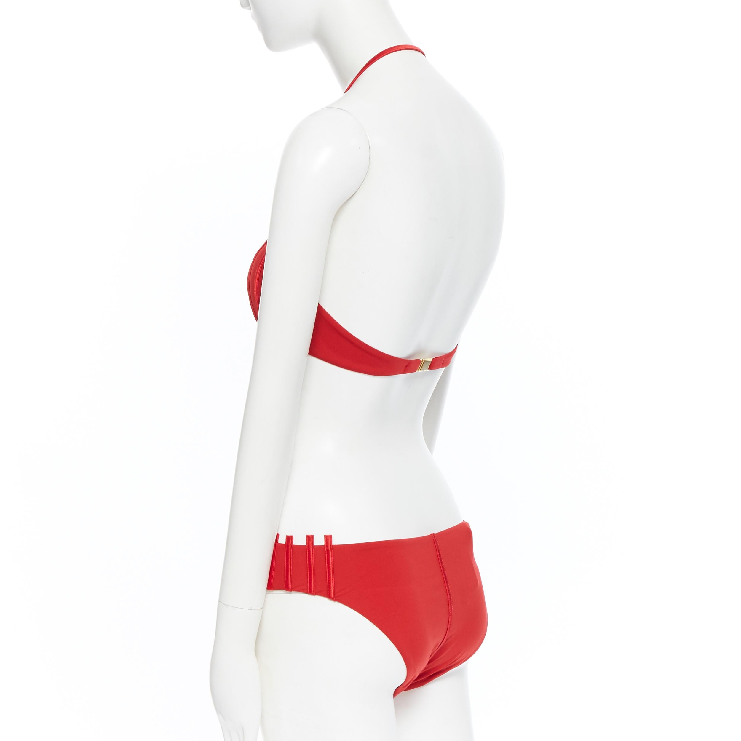 new LA PERLA Graphique Couture red boned sheer body 2-pc bikini swimsuit IT44 M 1