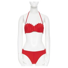 new LA PERLA Graphique Couture red boned sheer body 2-pc bikini swimsuit IT44 M