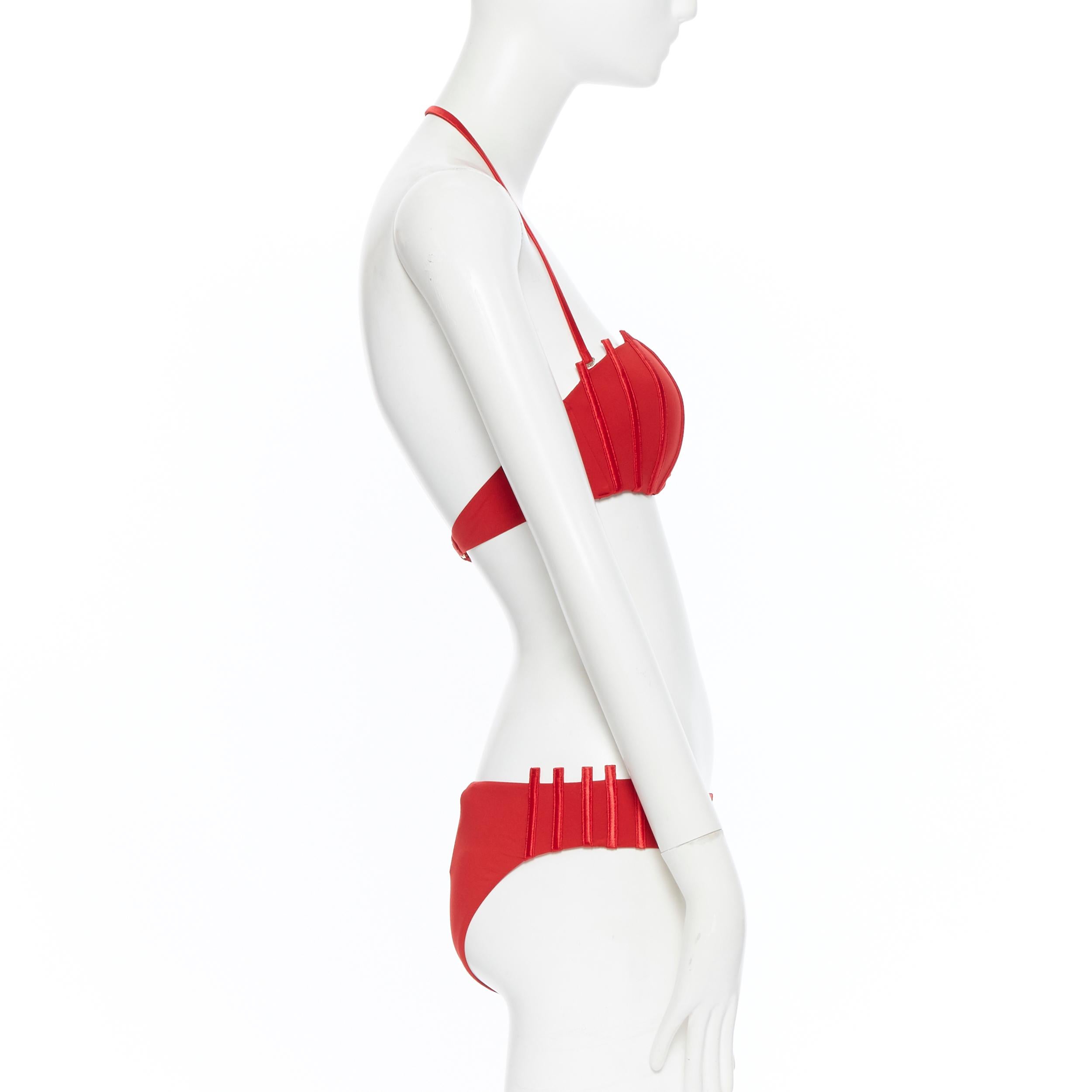 Women's new LA PERLA Graphique Couture red boned sheer body 2-pc bikini swimsuit IT44B M