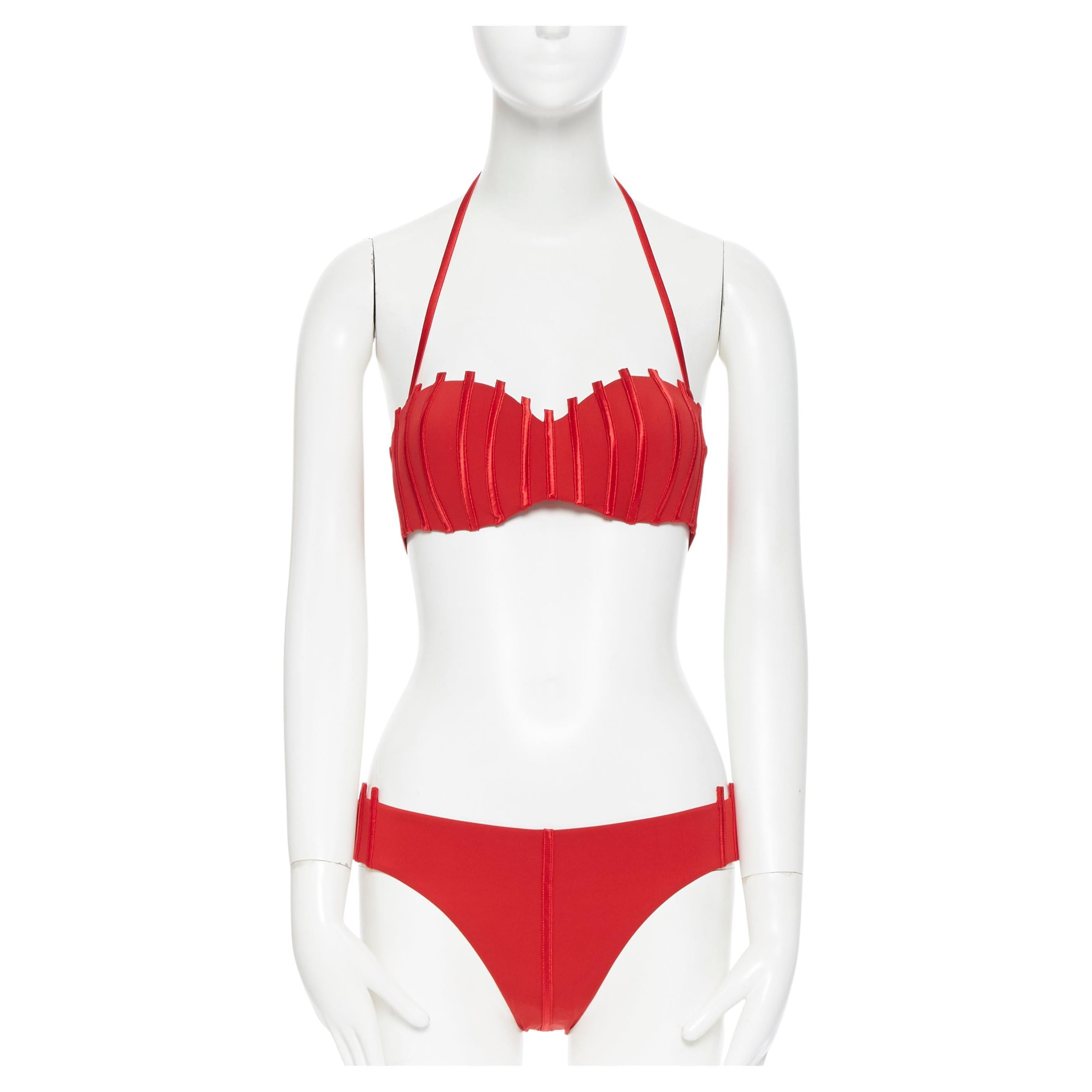 new LA PERLA Graphique Couture red boned sheer body 2-pc bikini swimsuit IT44B M