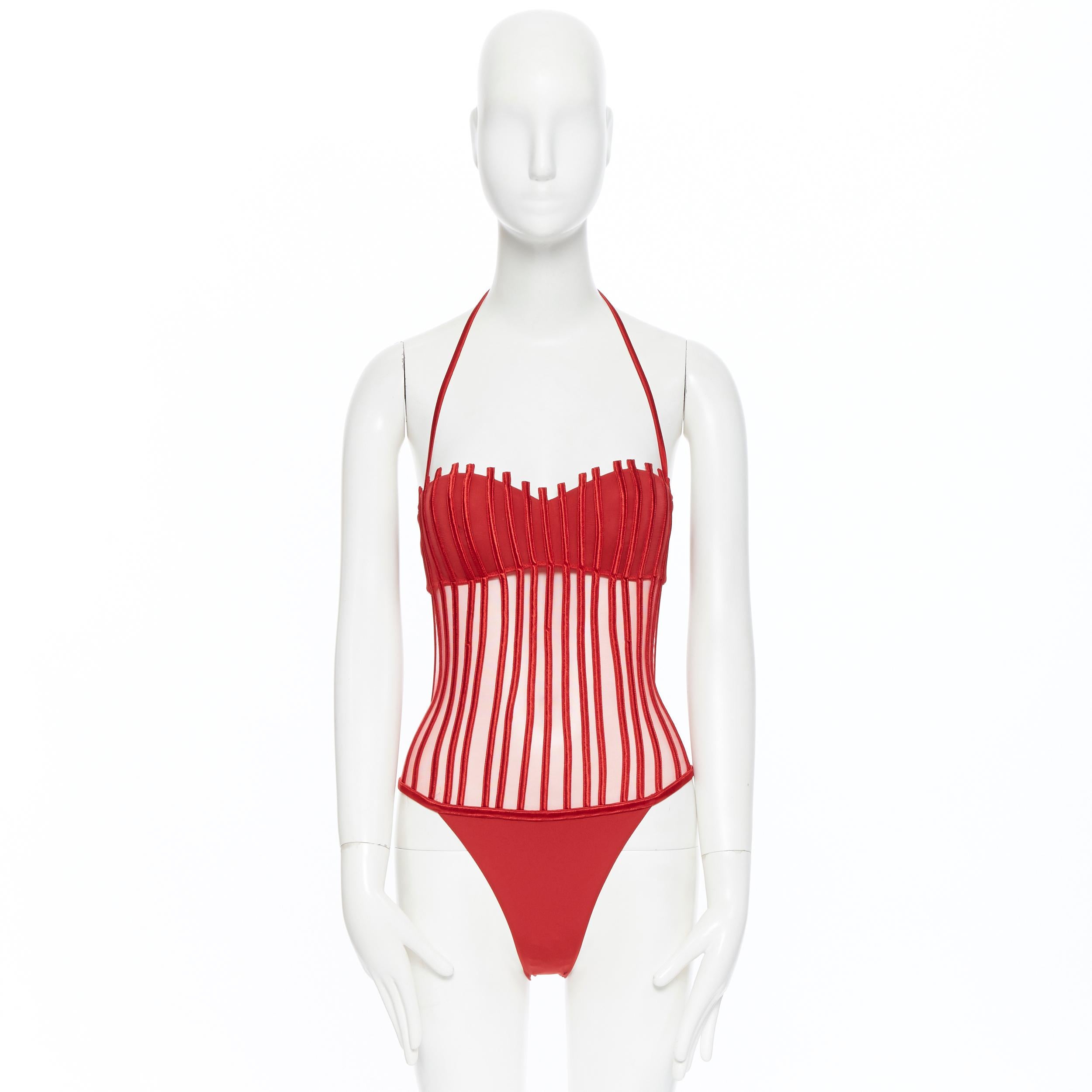 neu LA PERLA Graphique Couture rot entbeint schiere Körper Monokini Badeanzug IT42B S (Rot)