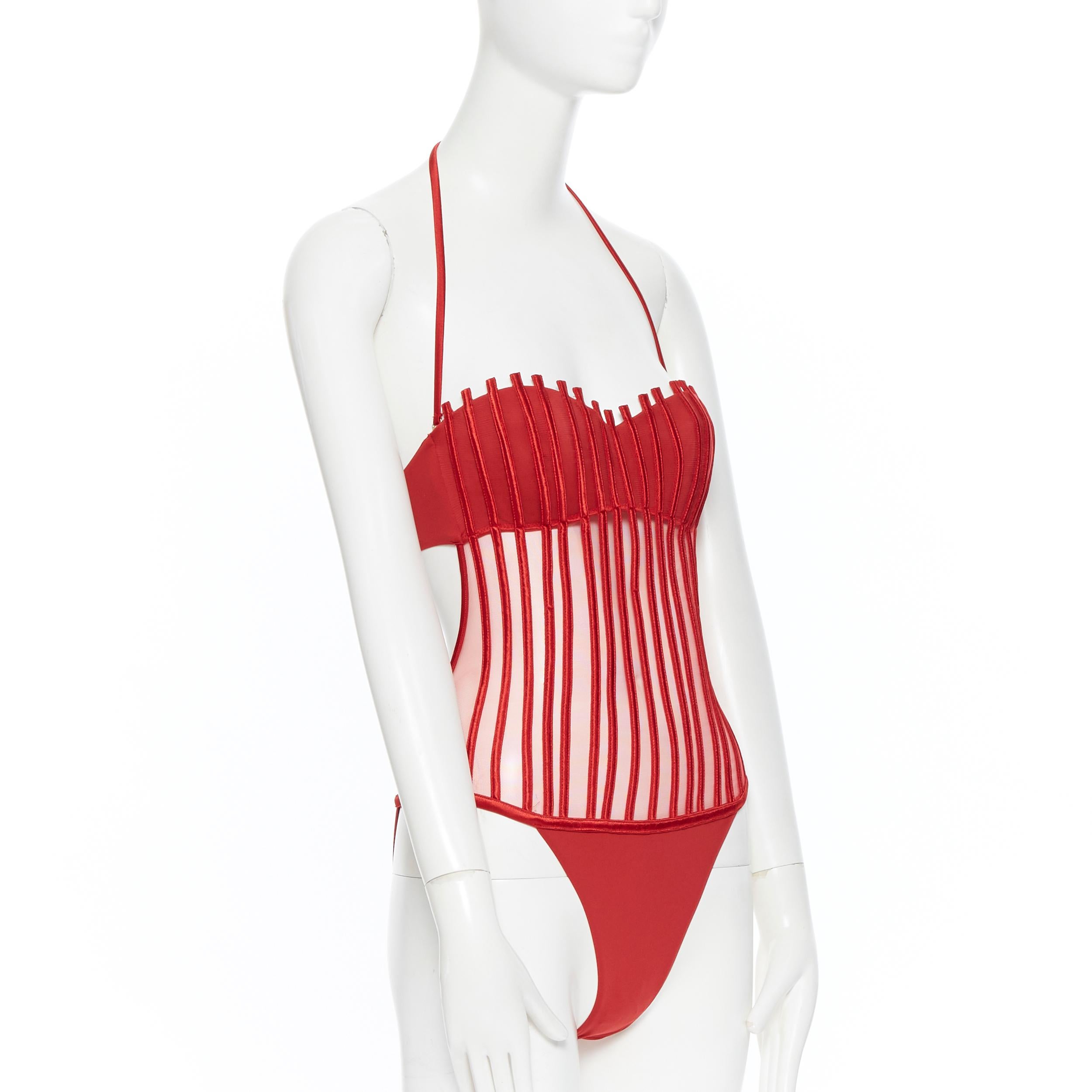 neu LA PERLA Graphique Couture rot entbeint schiere Körper Monokini Badeanzug IT42B S im Zustand „Hervorragend“ in Hong Kong, NT