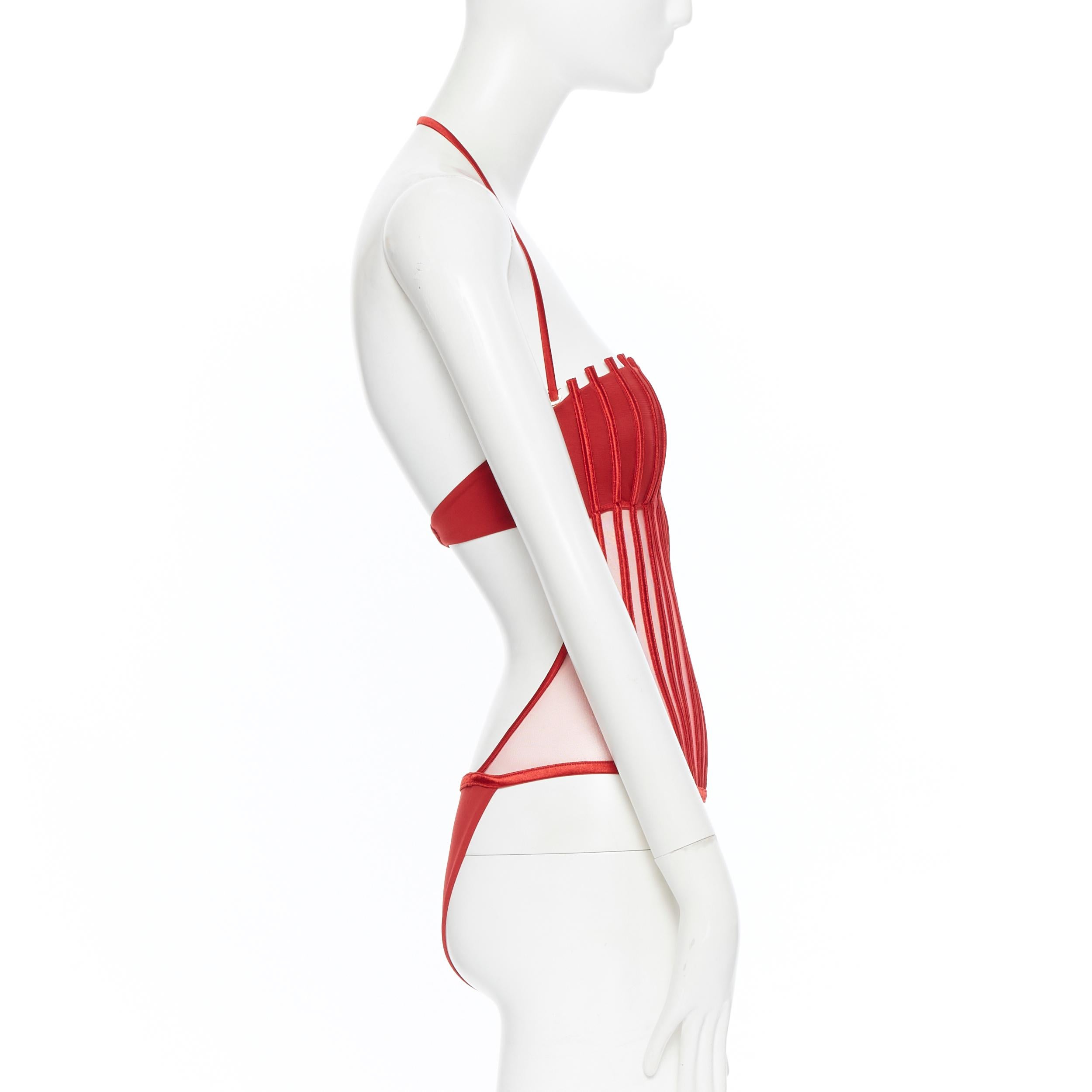 neu LA PERLA Graphique Couture rot entbeint schiere Körper Monokini Badeanzug IT42B S Damen