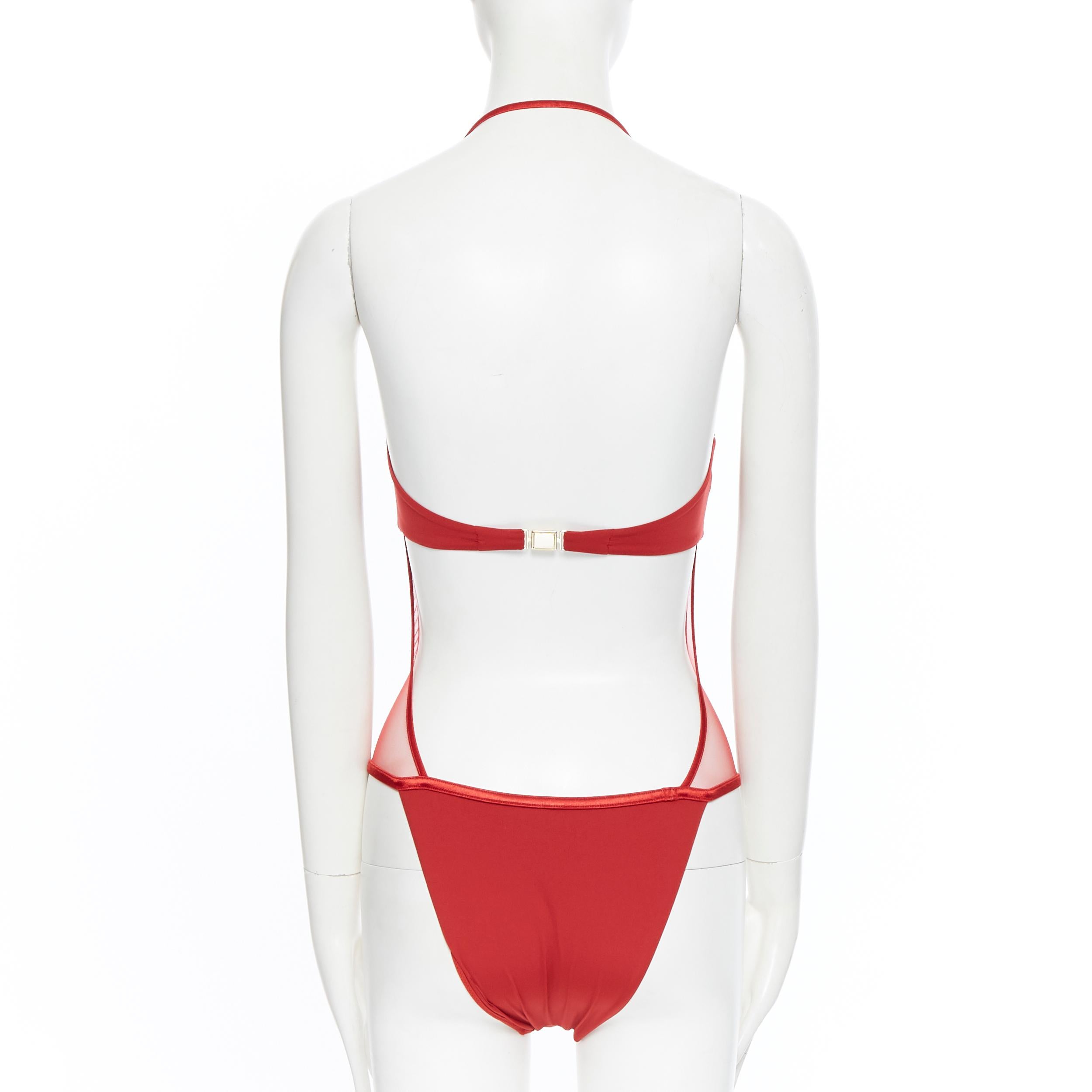 Red new LA PERLA Graphique Couture red boned sheer body monokini swimsuit IT42B S