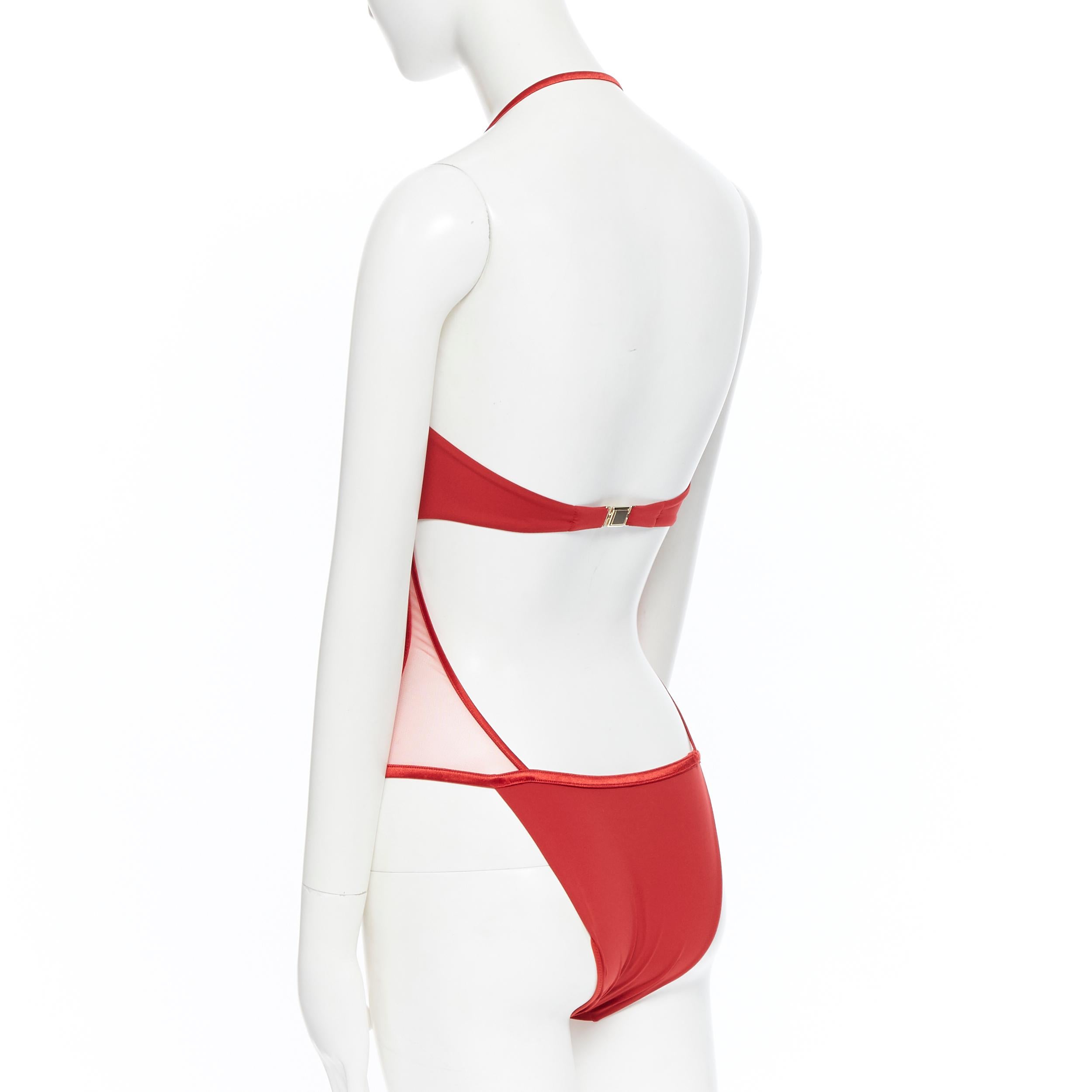 new LA PERLA Graphique Couture red boned sheer body monokini swimsuit IT42B S In Excellent Condition In Hong Kong, NT