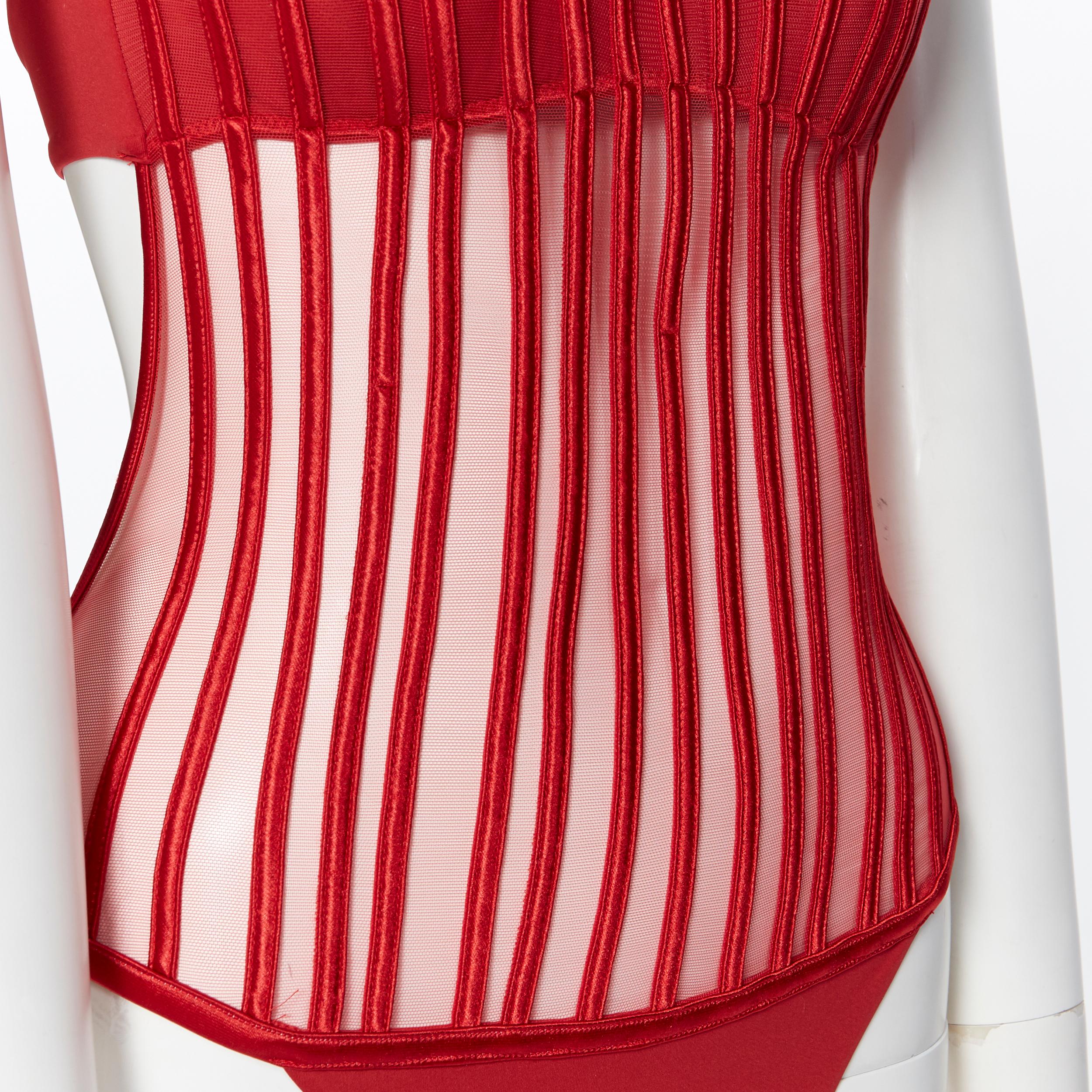 Women's new LA PERLA Graphique Couture red boned sheer body monokini swimsuit IT42B S