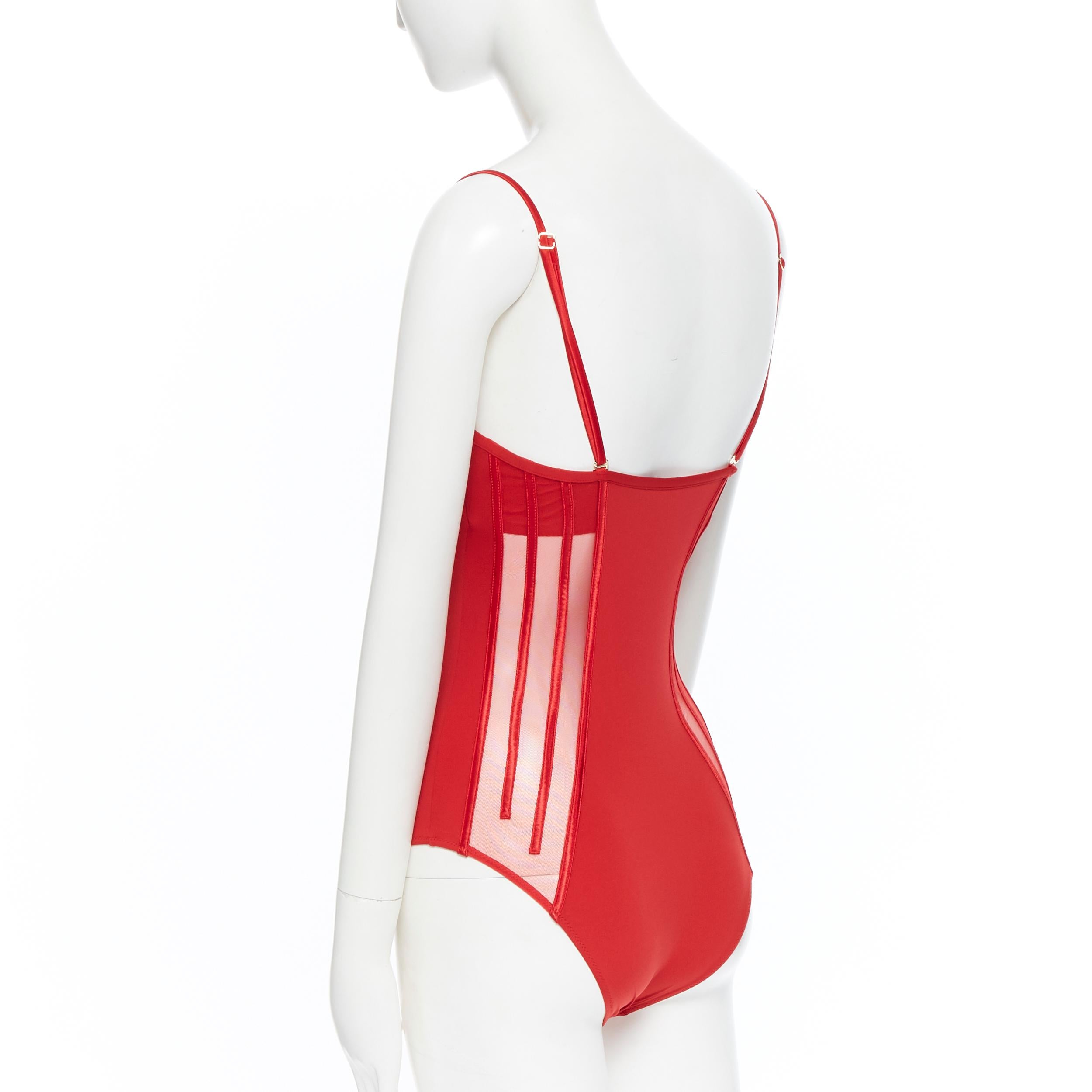 Women's new LA PERLA Graphique Couture red boned sheer body monokini swimsuit IT44A M
