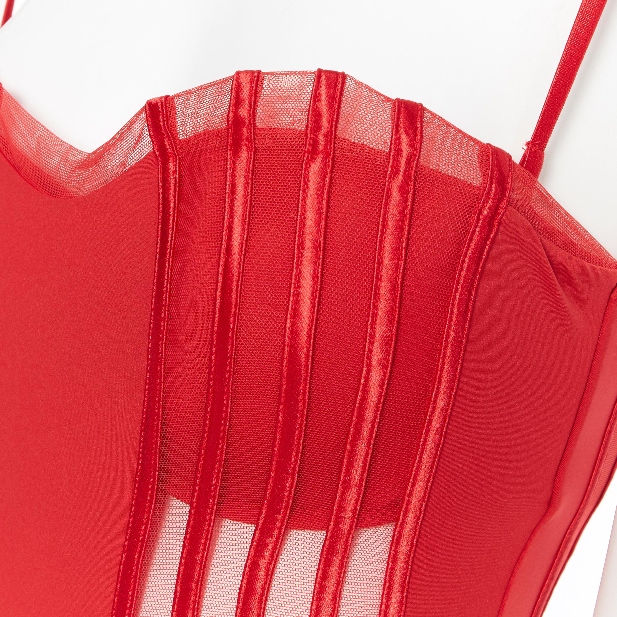 new LA PERLA Graphique Couture red boned sheer body monokini swimsuit IT44A M 1