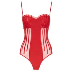 neu LA PERLA Graphique Couture rot entbeint schiere Körper Monokini Badeanzug IT44A M