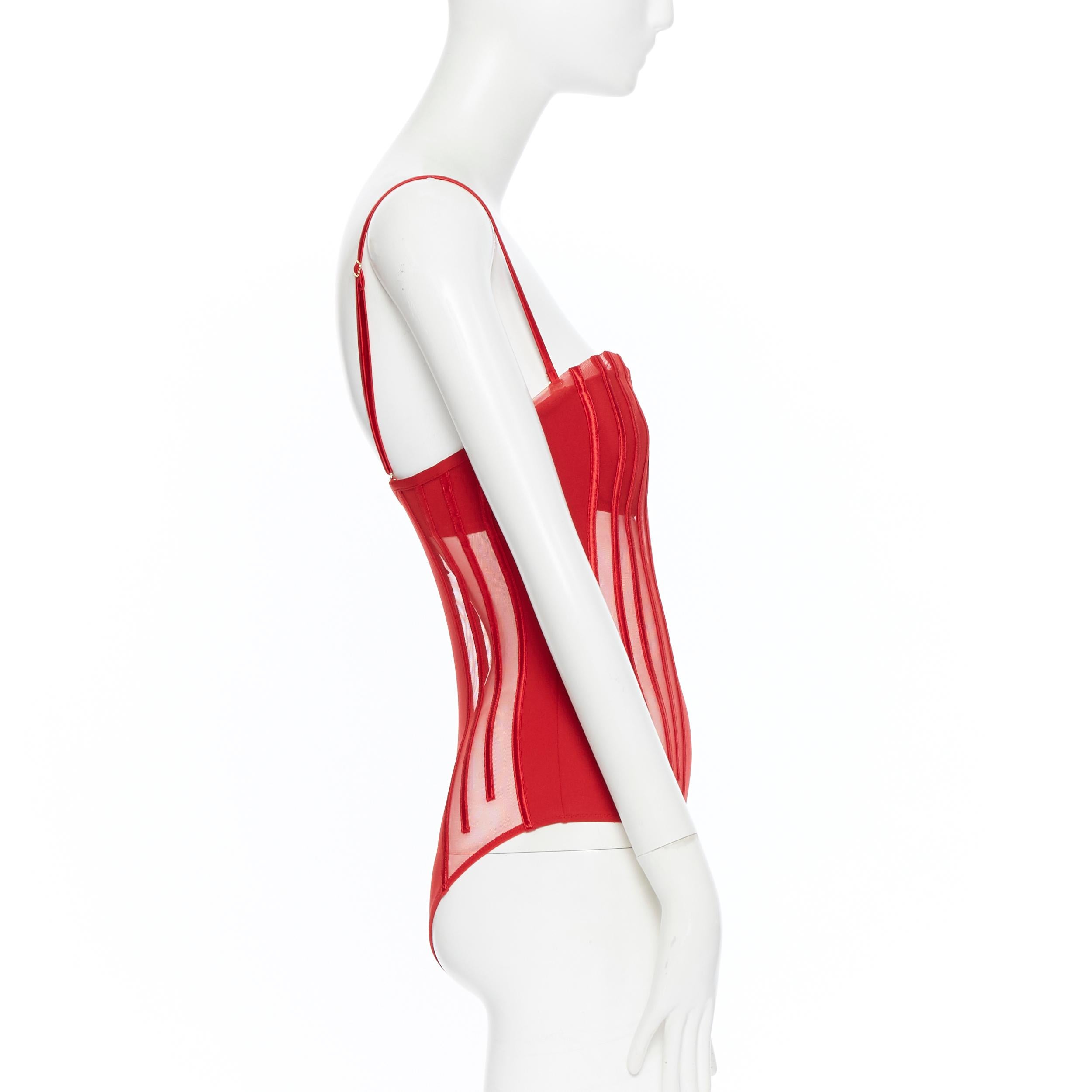 Red new LA PERLA Graphique Couture red boned sheer body monokini swimsuit IT44B M