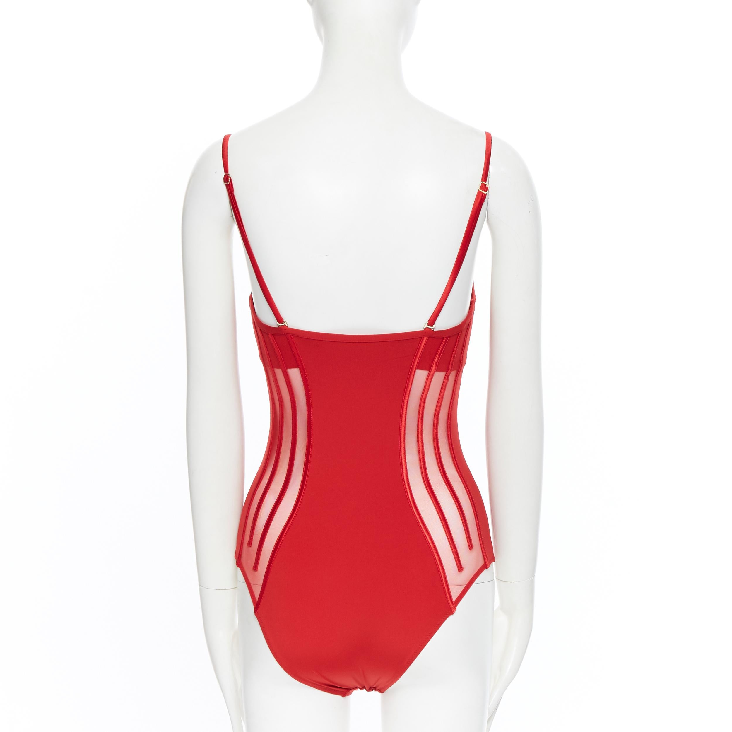 new LA PERLA Graphique Couture red boned sheer body monokini swimsuit IT44B M In Excellent Condition In Hong Kong, NT