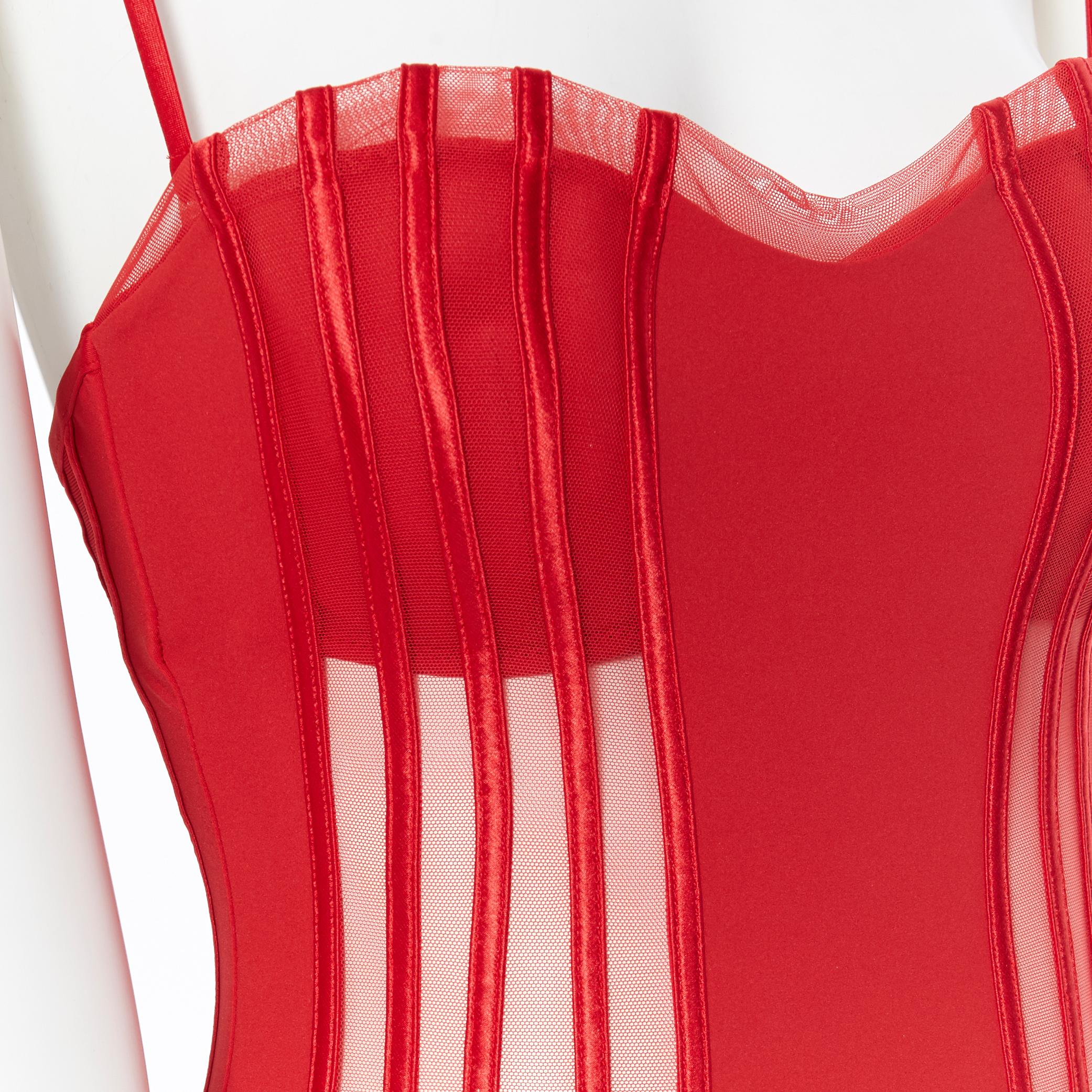 new LA PERLA Graphique Couture red boned sheer body monokini swimsuit IT44B M 3