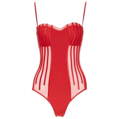 neu LA PERLA Graphique Couture rot entbeint schiere Körper Monokini Badeanzug IT44B M