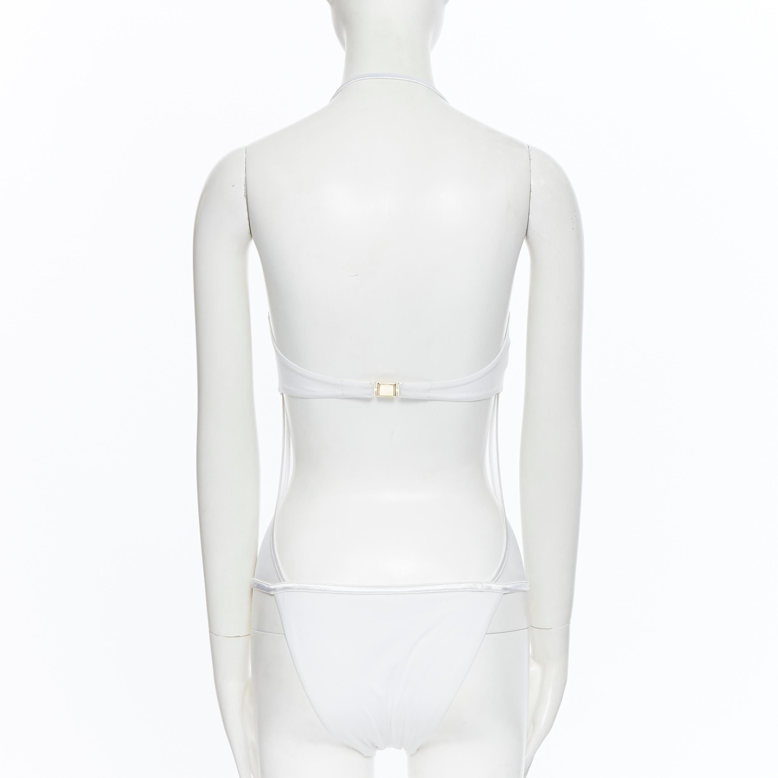 Gray new LA PERLA Graphique Couture white boned sheer body monokini swimsuit IT44B M