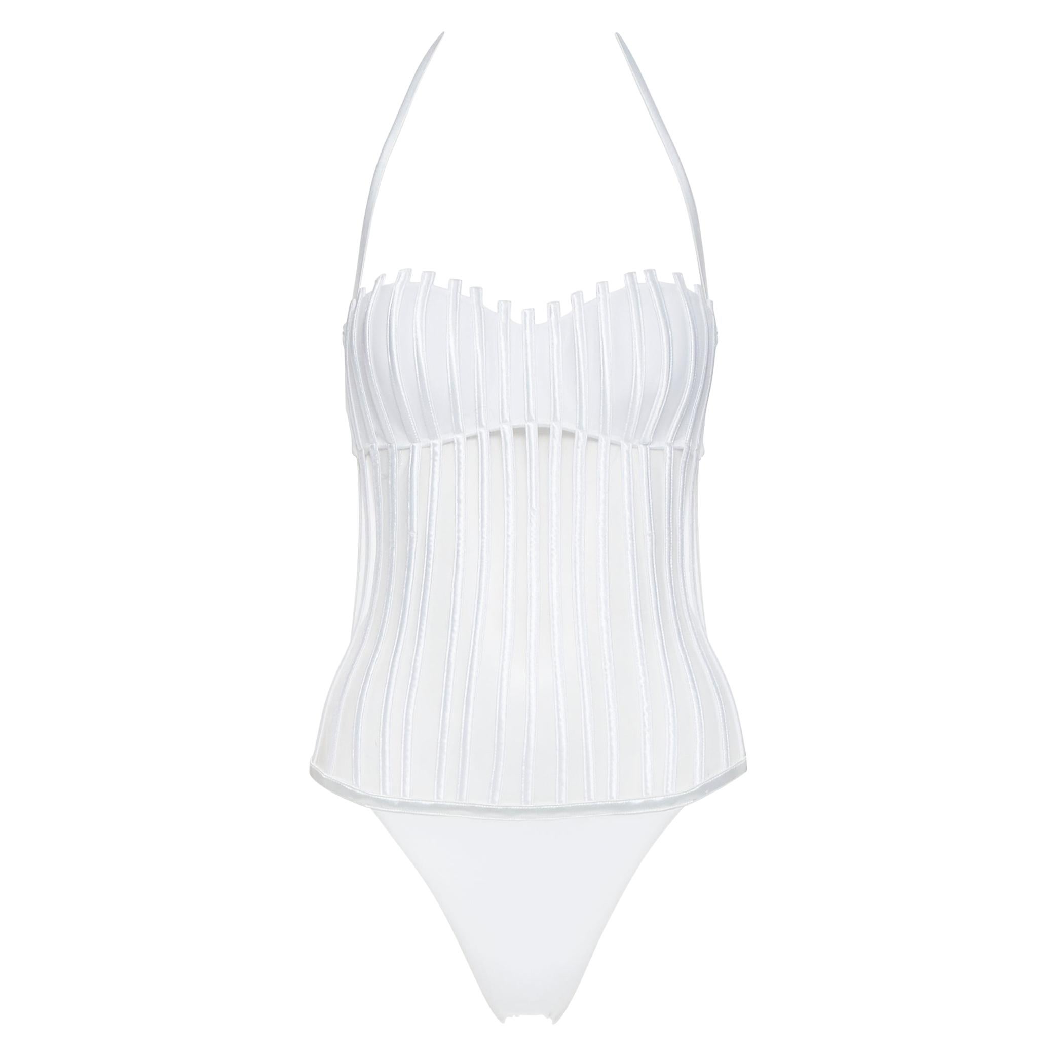 new LA PERLA Graphique Couture white boned sheer body monokini