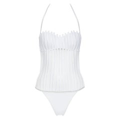 new LA PERLA Graphique Couture white boned sheer body monokini swimsuit IT44B M