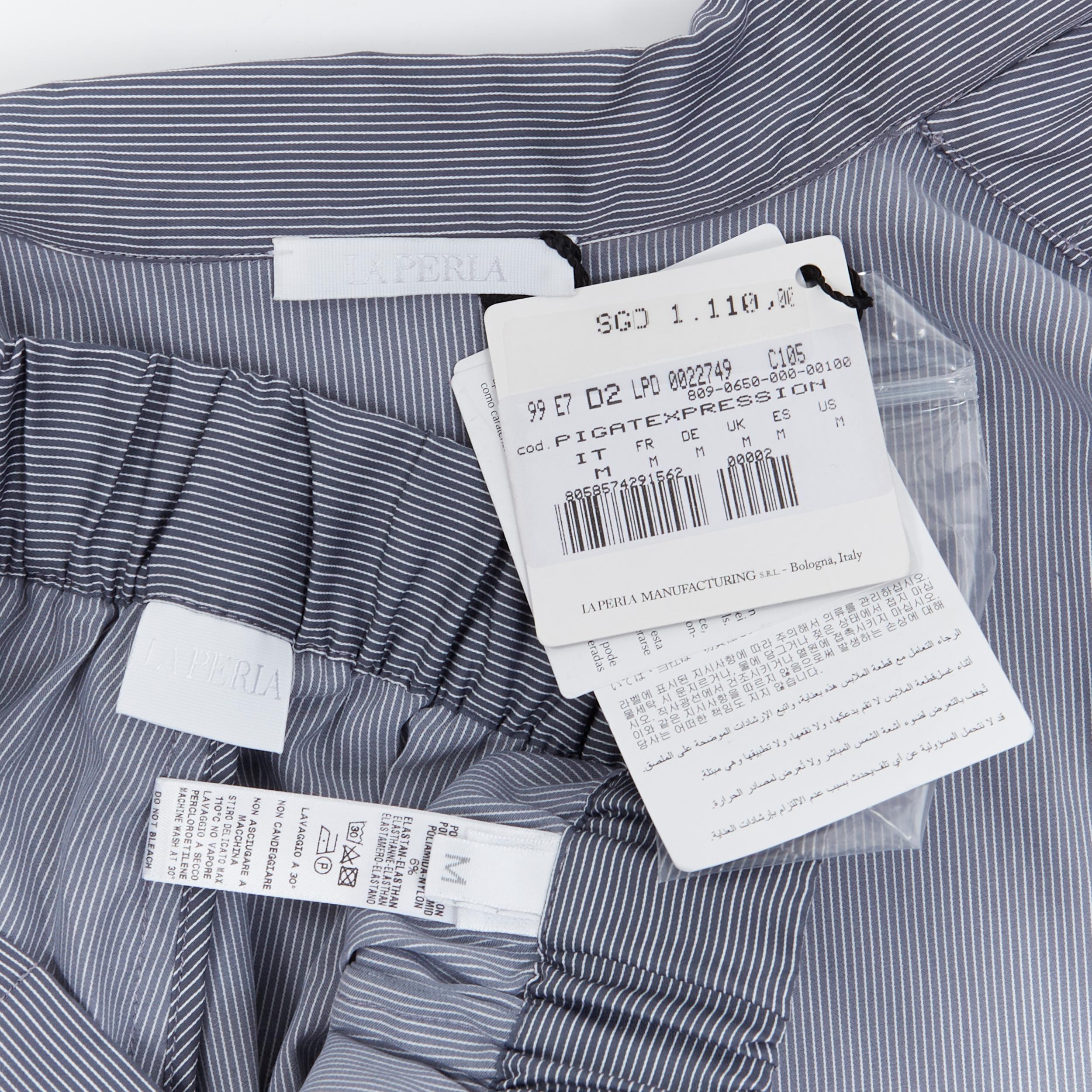 new LA PERLA grey stripe cotton blend notched collar pyjama set pants M 5