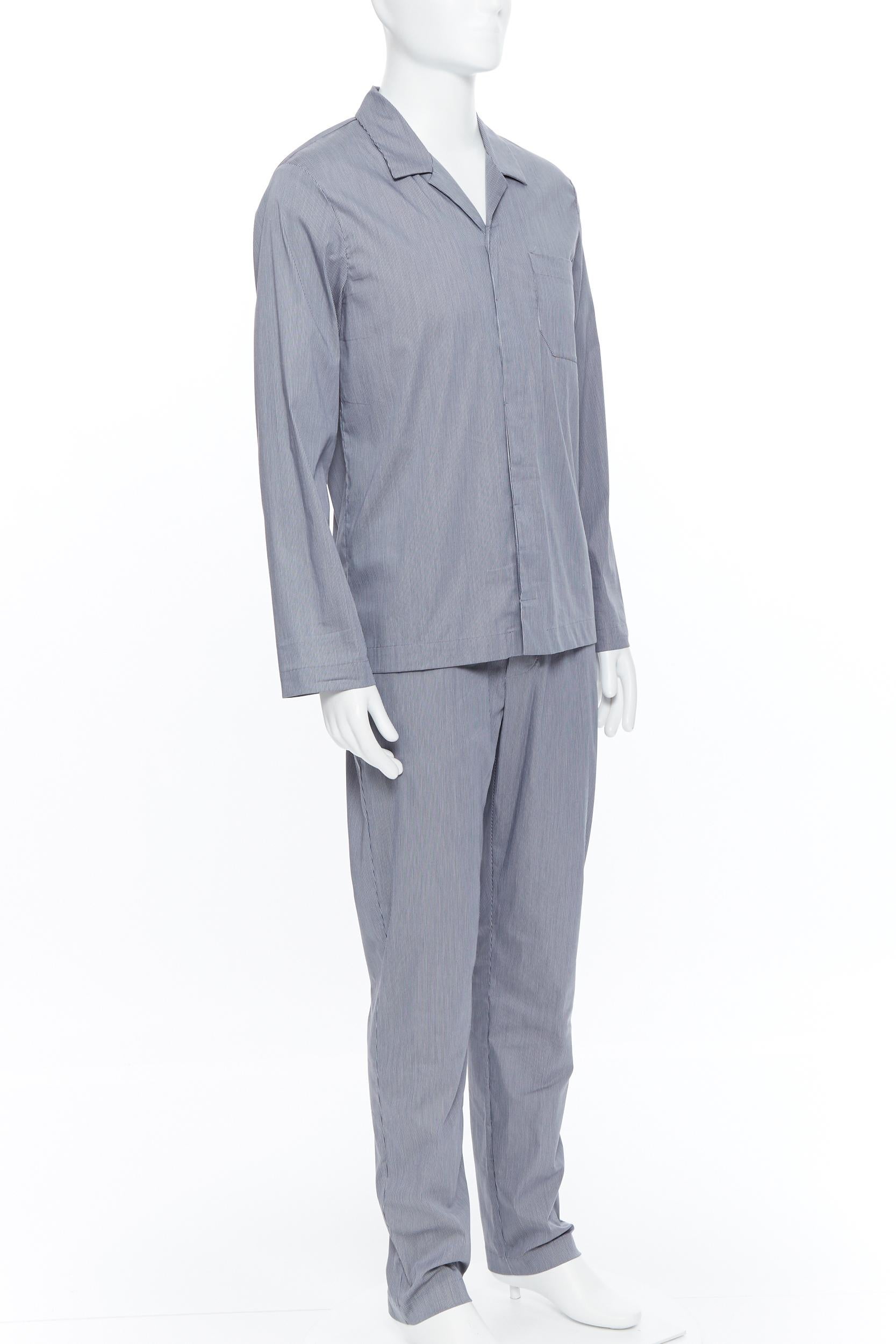 Gray new LA PERLA grey stripe cotton blend notched collar pyjama set pants M