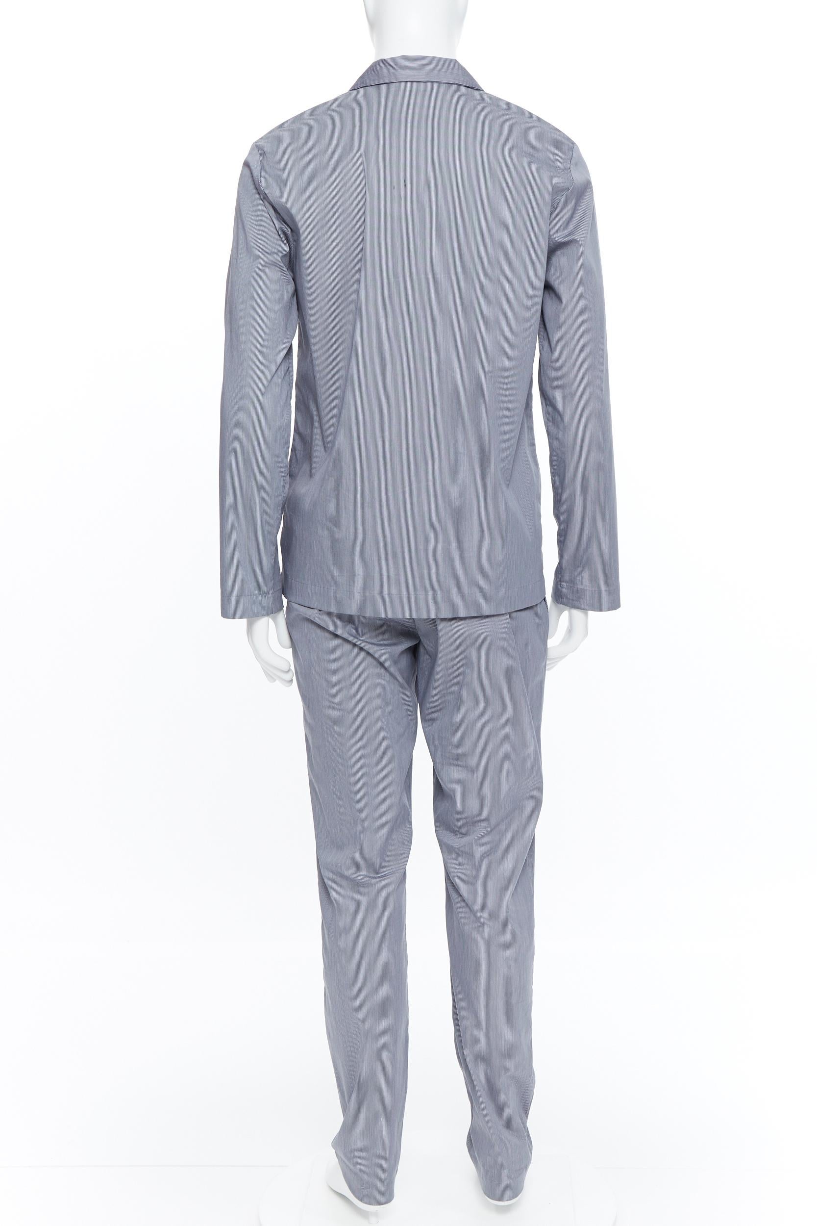 Men's new LA PERLA grey stripe cotton blend notched collar pyjama set pants M