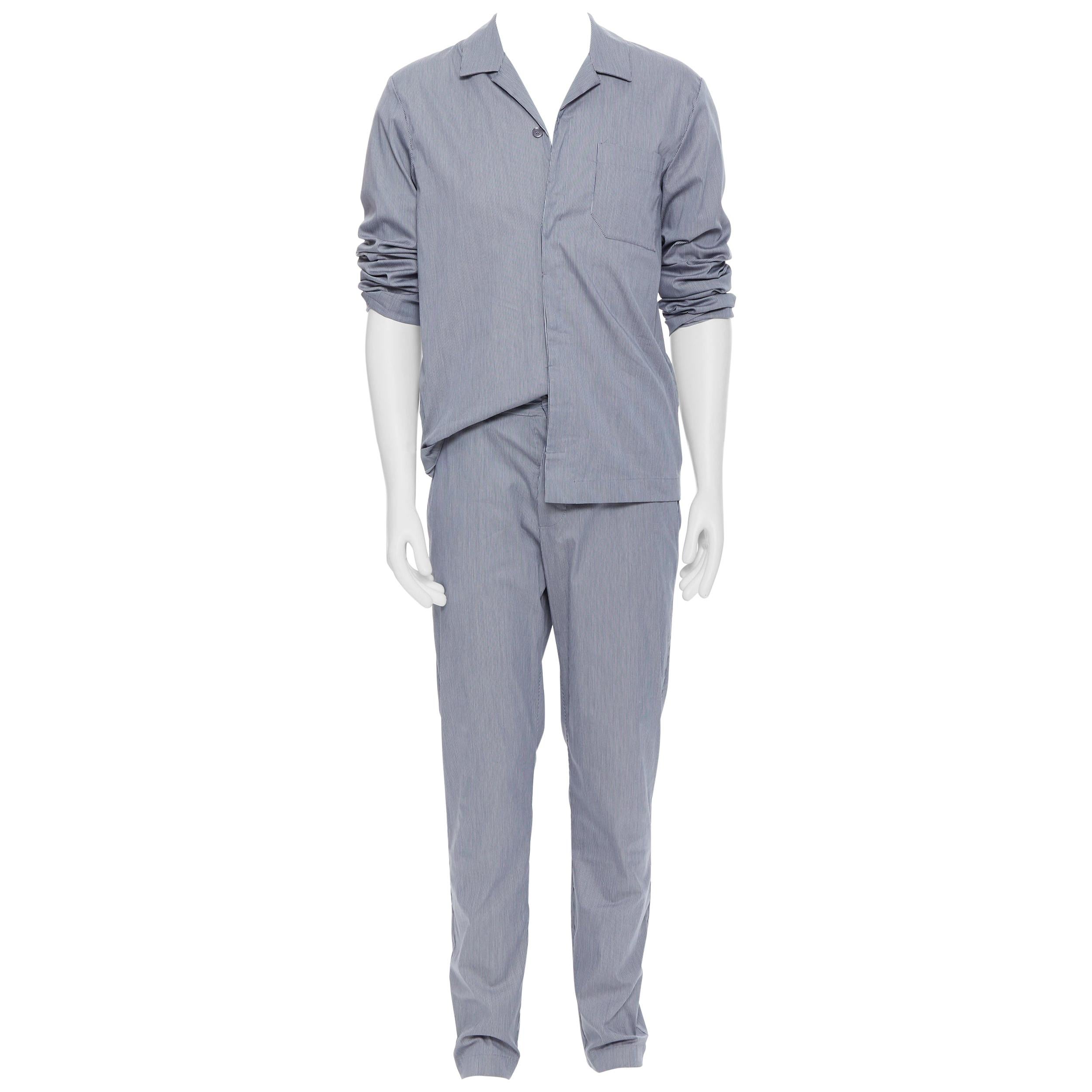 new LA PERLA grey stripe cotton blend notched collar pyjama set pants M