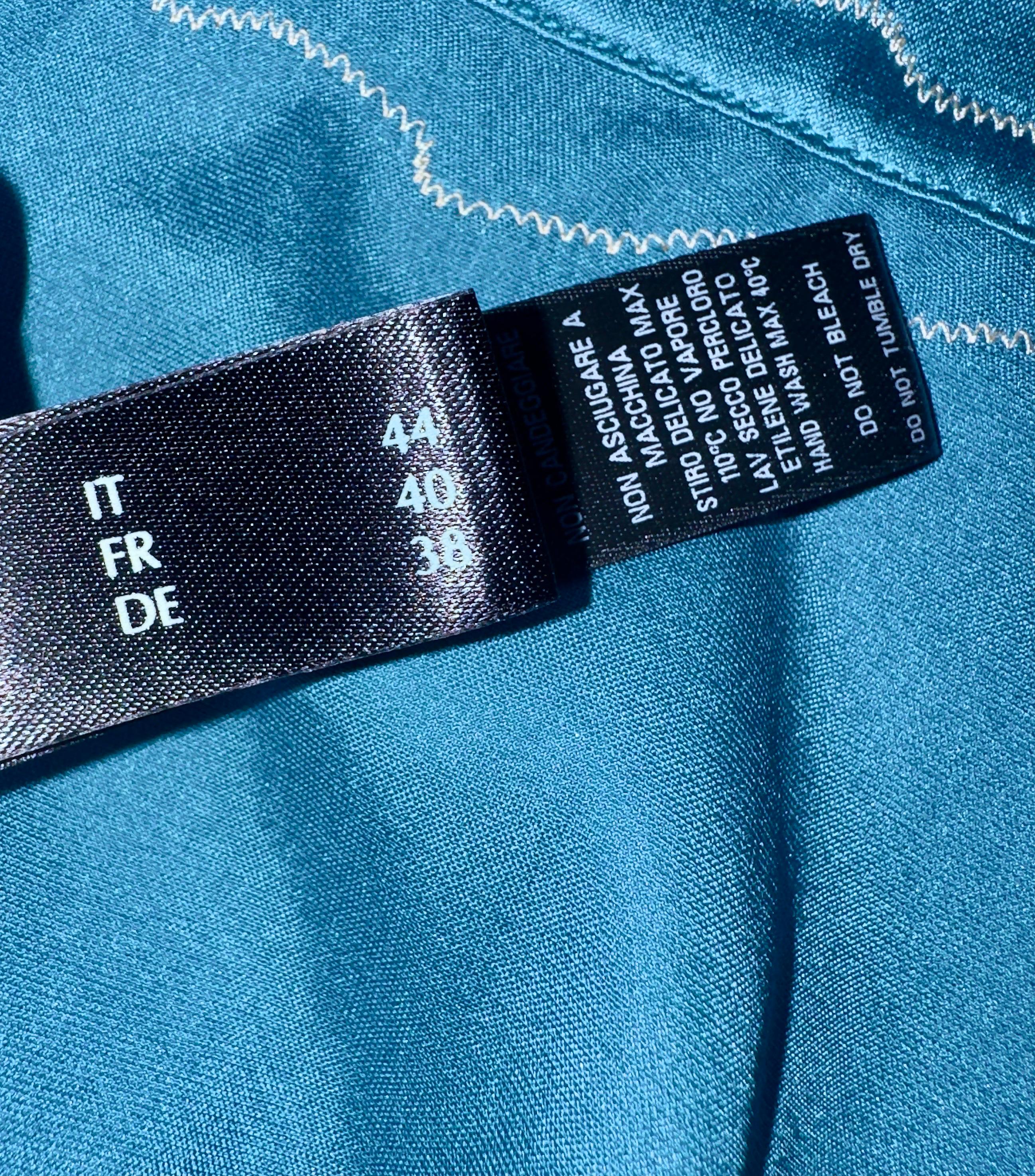 NUOVO LA PERLA Maison Pantaloni in seta turchese con ricamo a frastaglio 8 in vendita 5