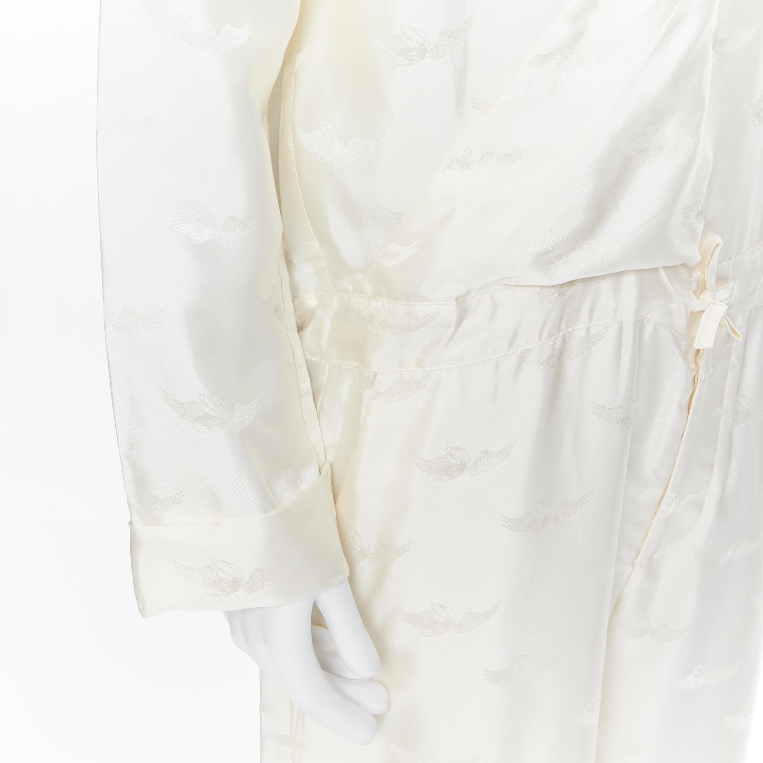 new LA PERLA MENSWEAR 100% silk cream beige winged jacquard V-neck jumpsuit M 4