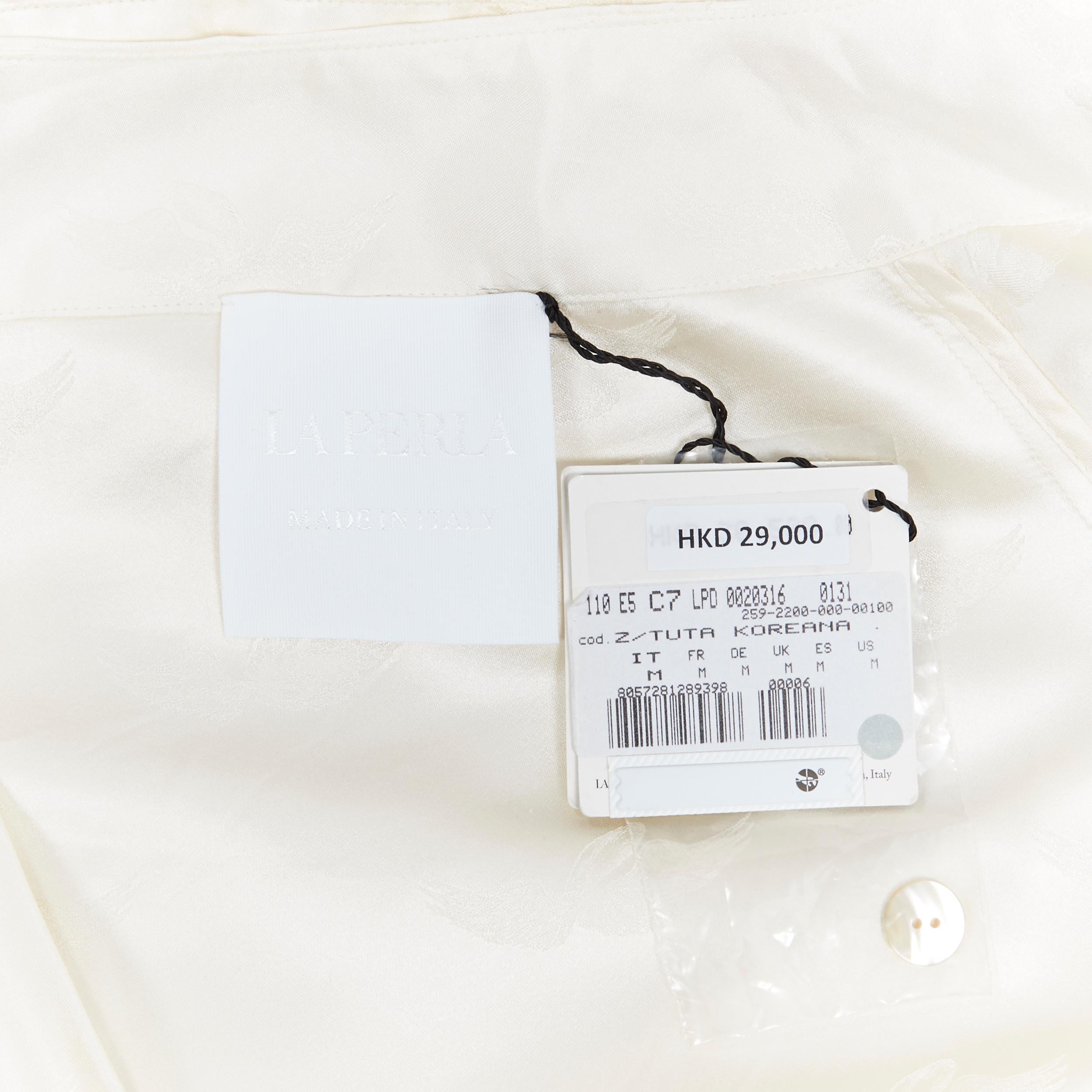 new LA PERLA MENSWEAR 100% silk cream beige winged jacquard V-neck jumpsuit M 5