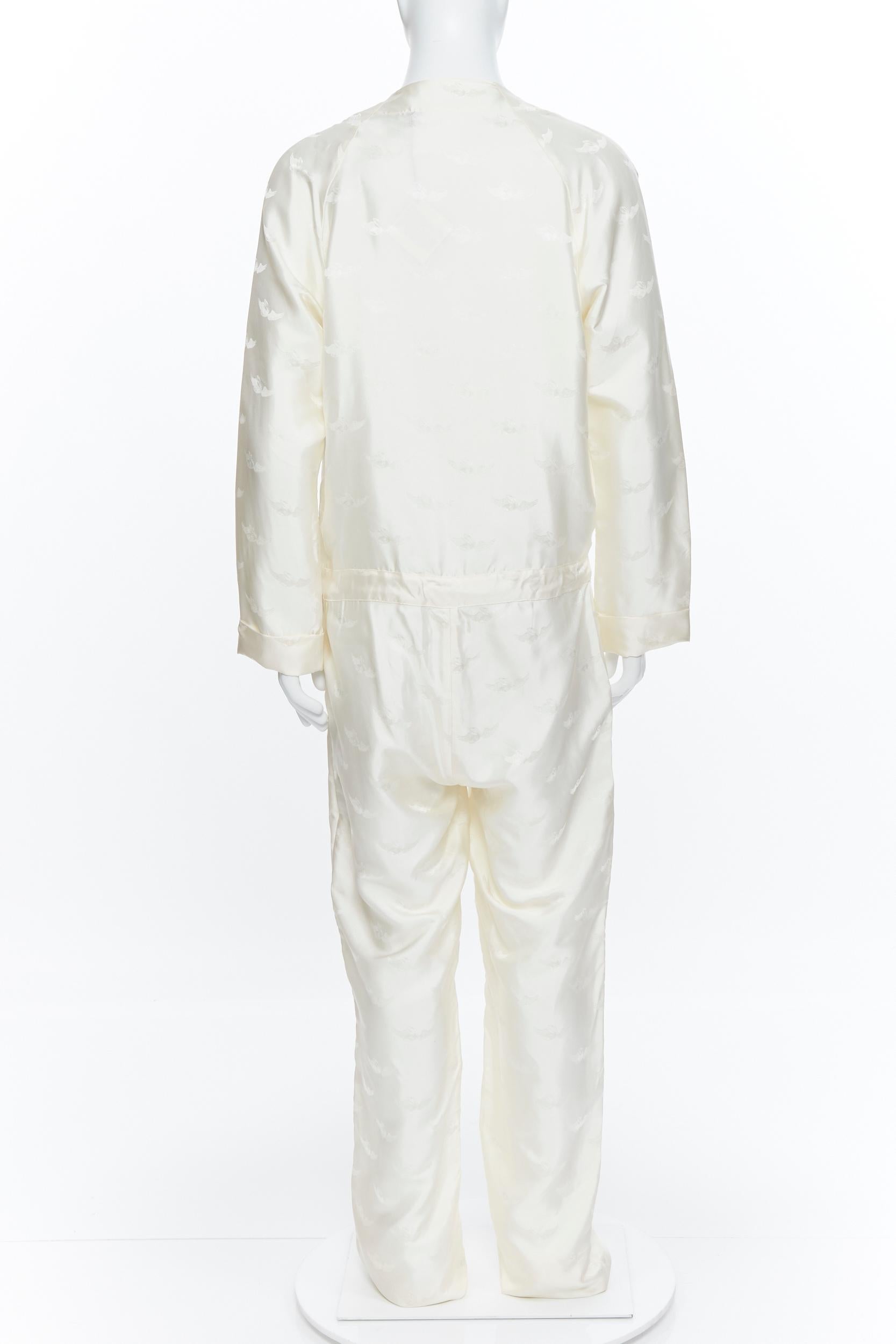 Men's new LA PERLA MENSWEAR 100% silk cream beige winged jacquard V-neck jumpsuit M