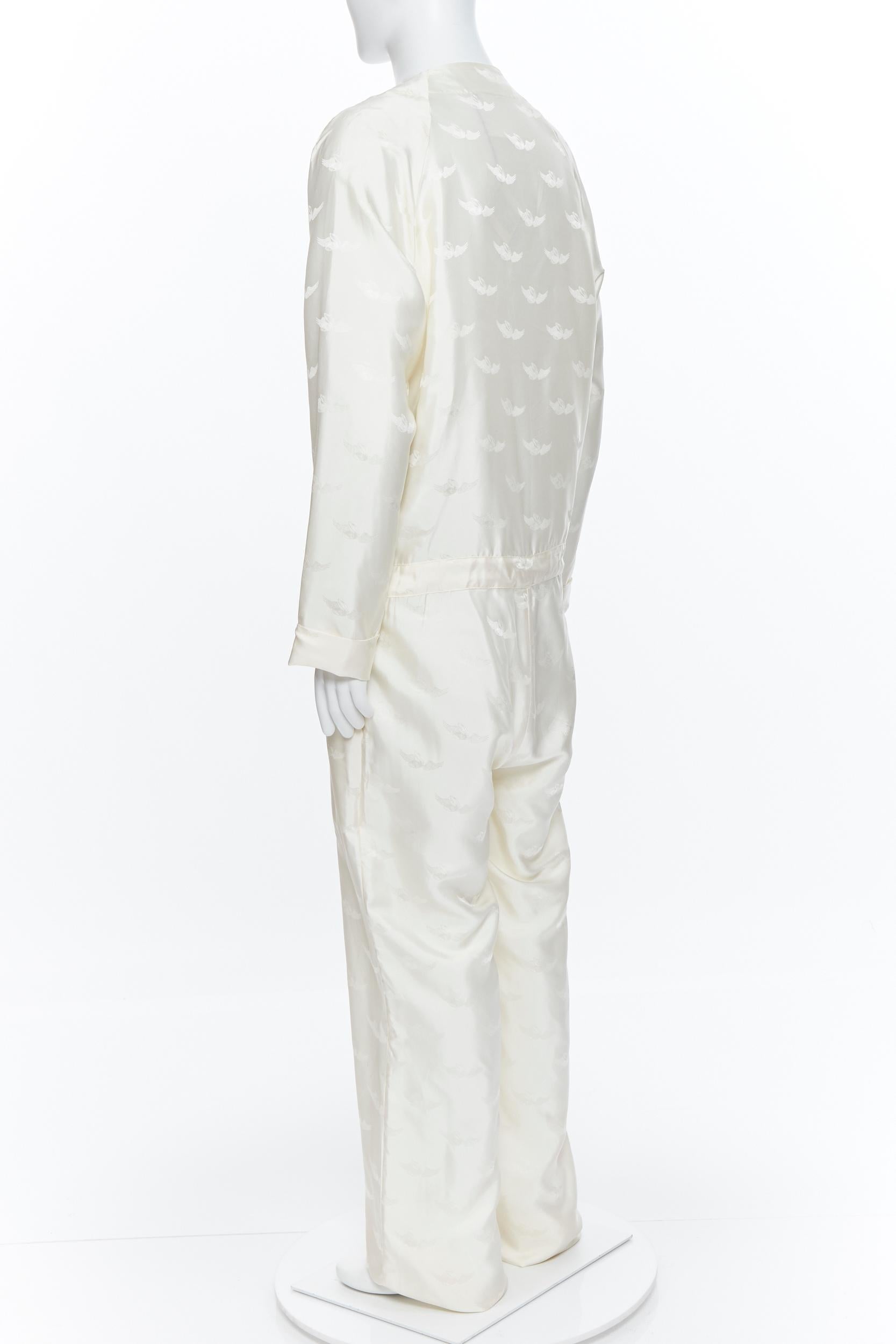 new LA PERLA MENSWEAR 100% silk cream beige winged jacquard V-neck jumpsuit M 1