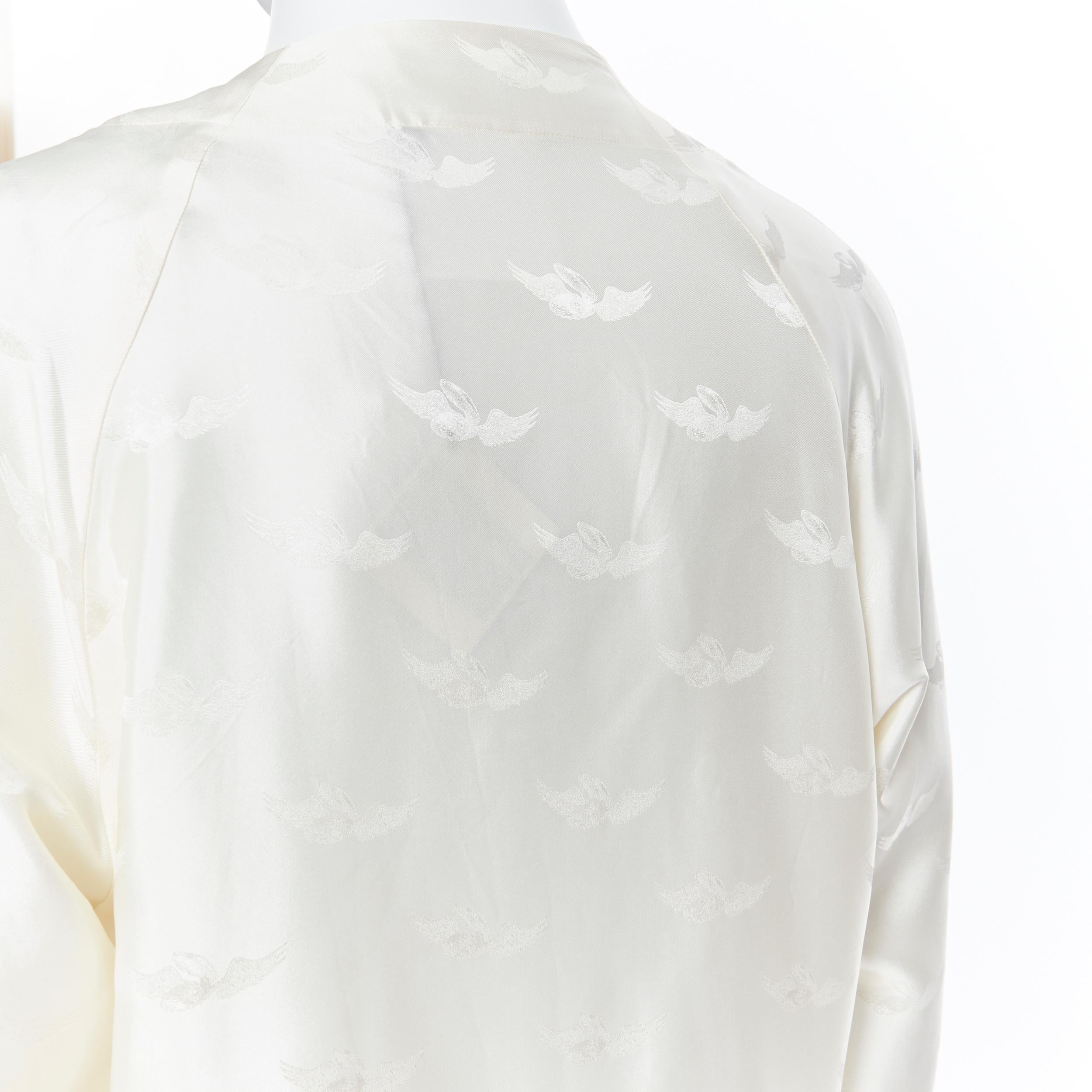 new LA PERLA MENSWEAR 100% silk cream beige winged jacquard V-neck jumpsuit M 3