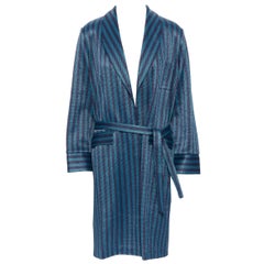 new LA PERLA MENSWEAR blue stripe lacquered raffia weave belted robe coat L rare